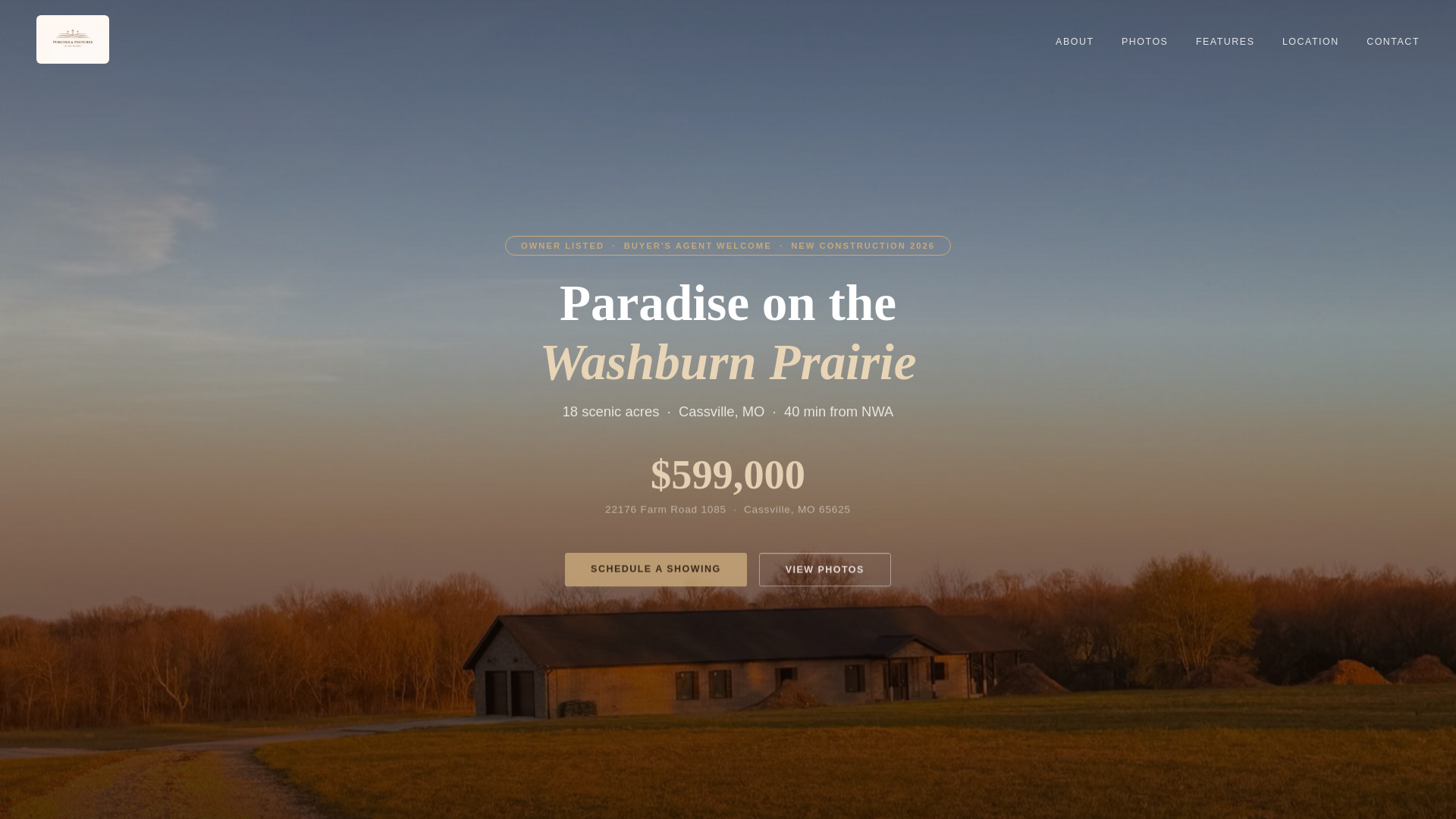 website screenshot of https://porchesandpasturesozarks.com/