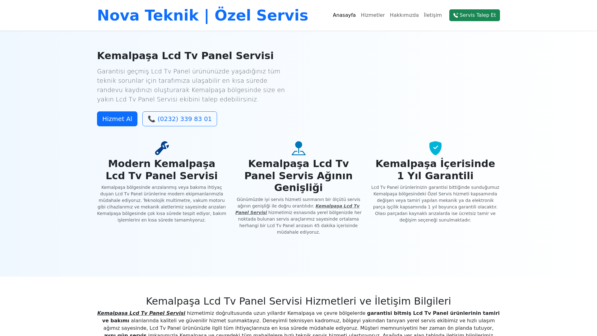 website screenshot of https://kemalpasalcdledtvservis.com.tr