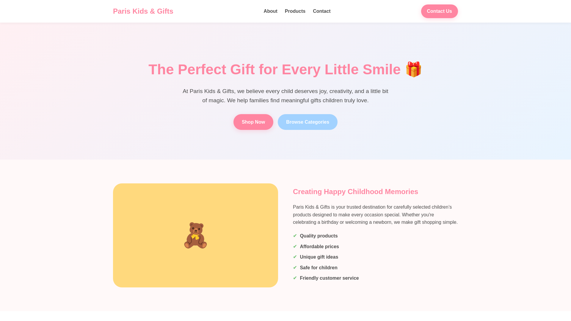 website screenshot of https://pariskidsandgifts.pages.dev/