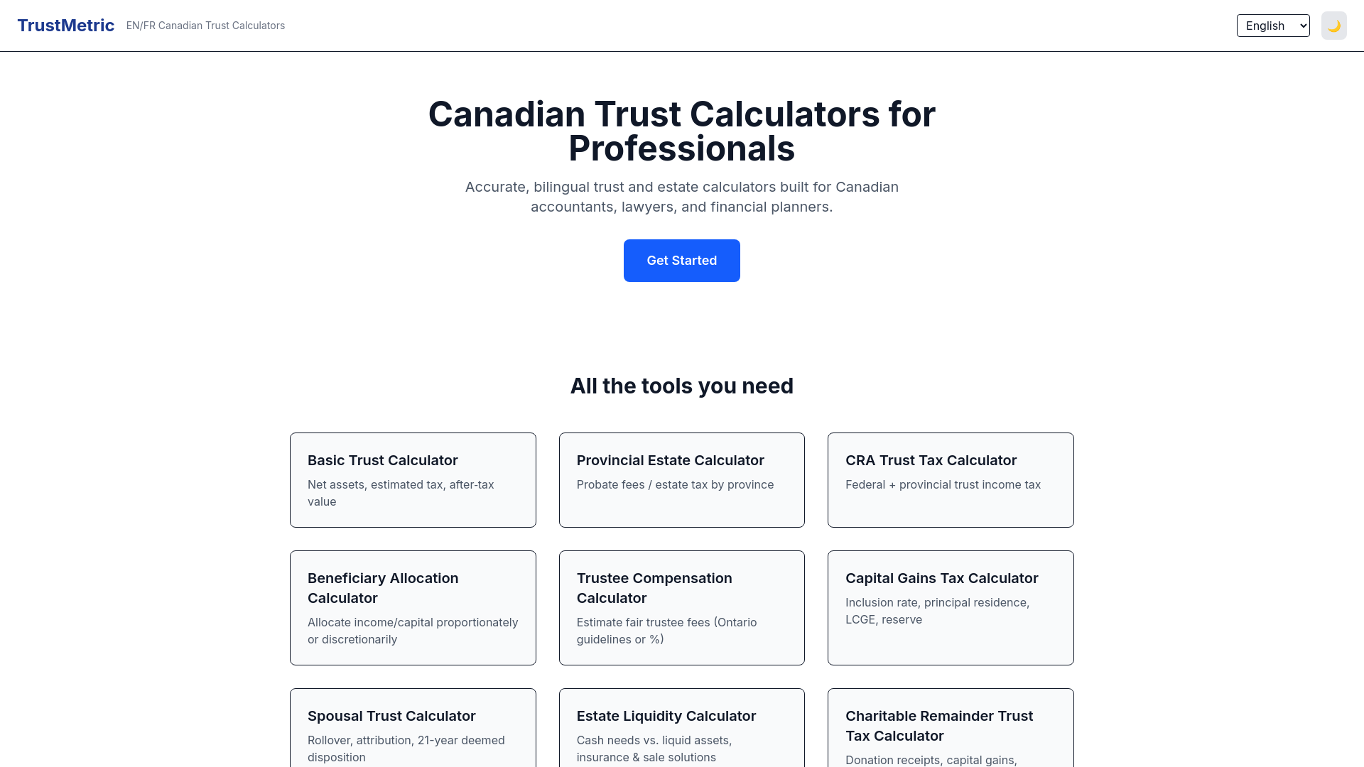 website screenshot of https://trustmetric.ca/