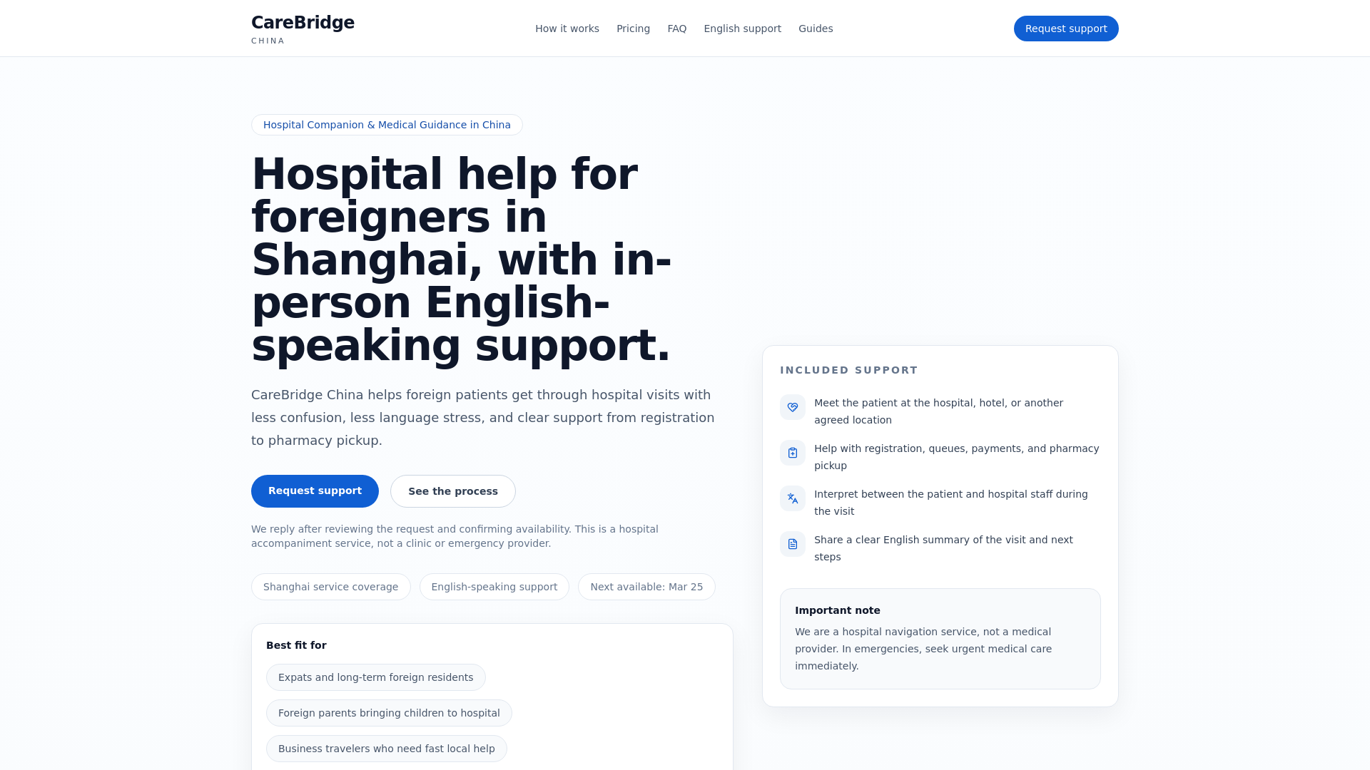website screenshot of https://carebridgechina.com/