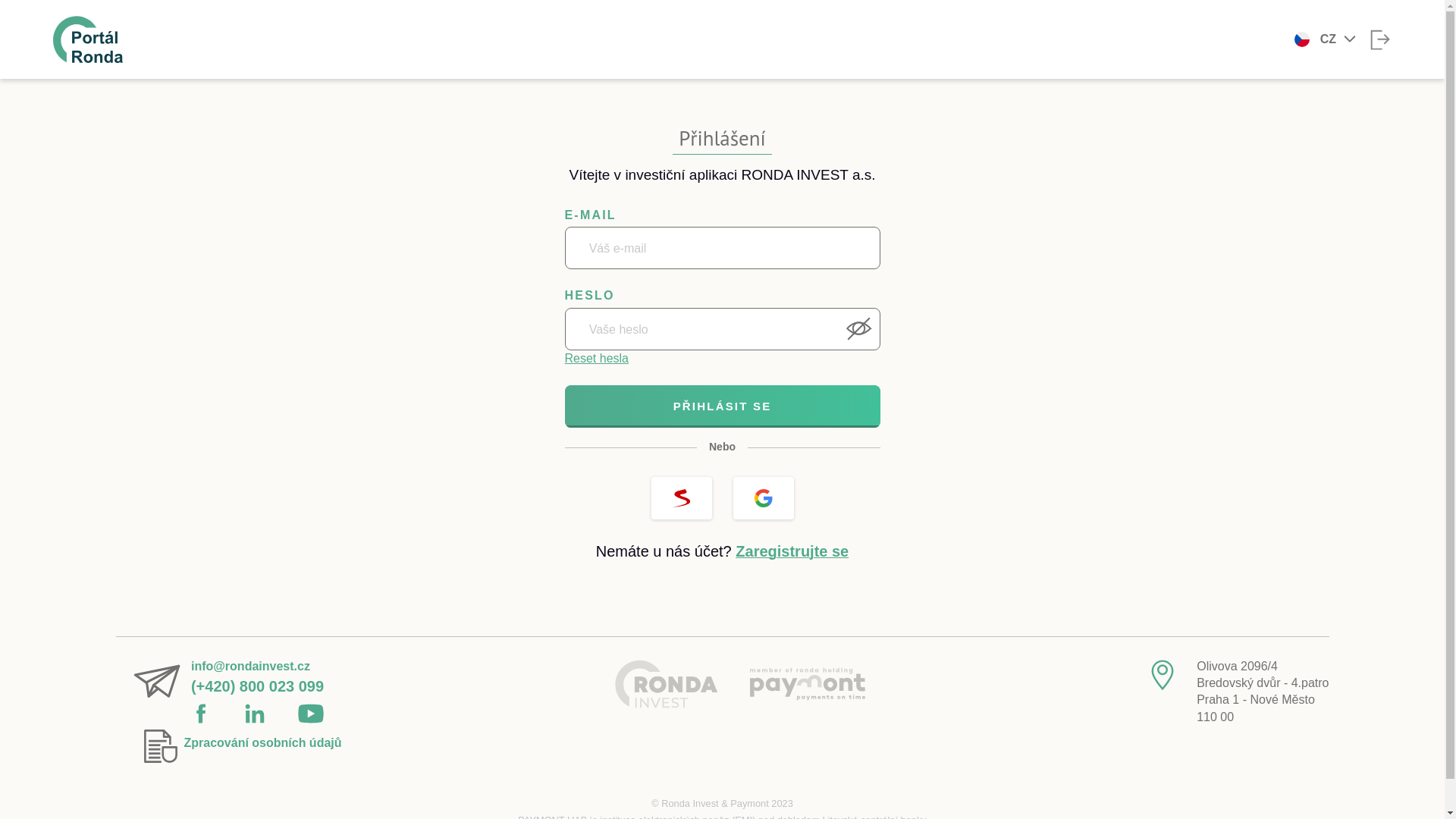 website screenshot of https://online.rondainvest.cz/