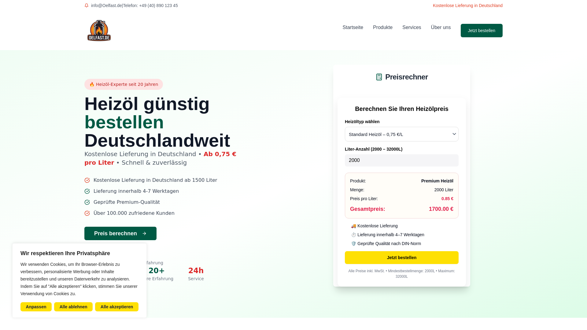 website screenshot of https://oelfast.de/