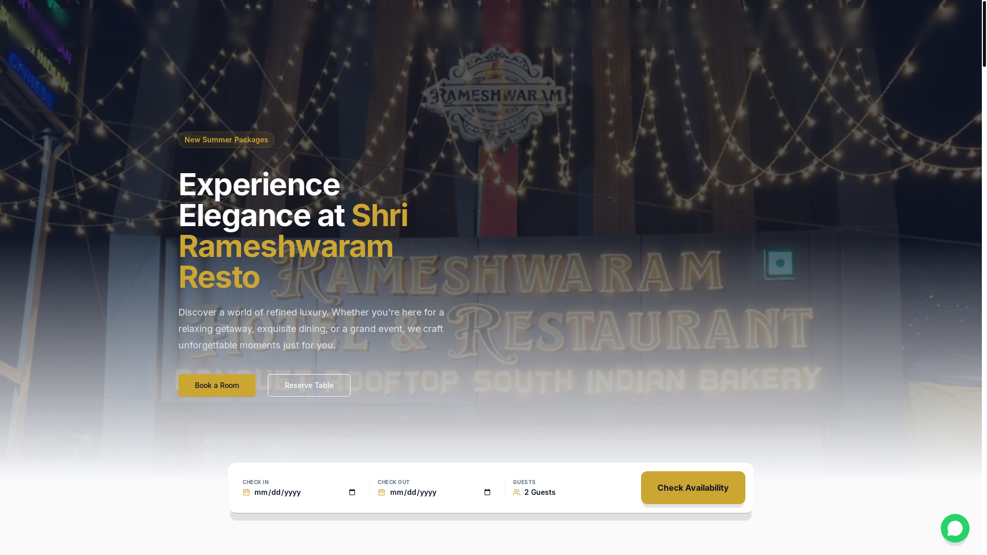 website screenshot of https://shrirameshwaramhotels.in/