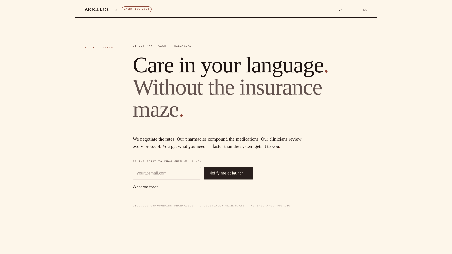 website screenshot of https://arcadia-labs-rx.pages.dev/
