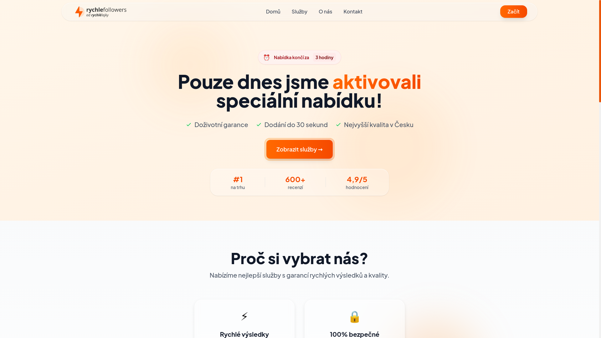 website screenshot of https://rychlefollowers.cz/