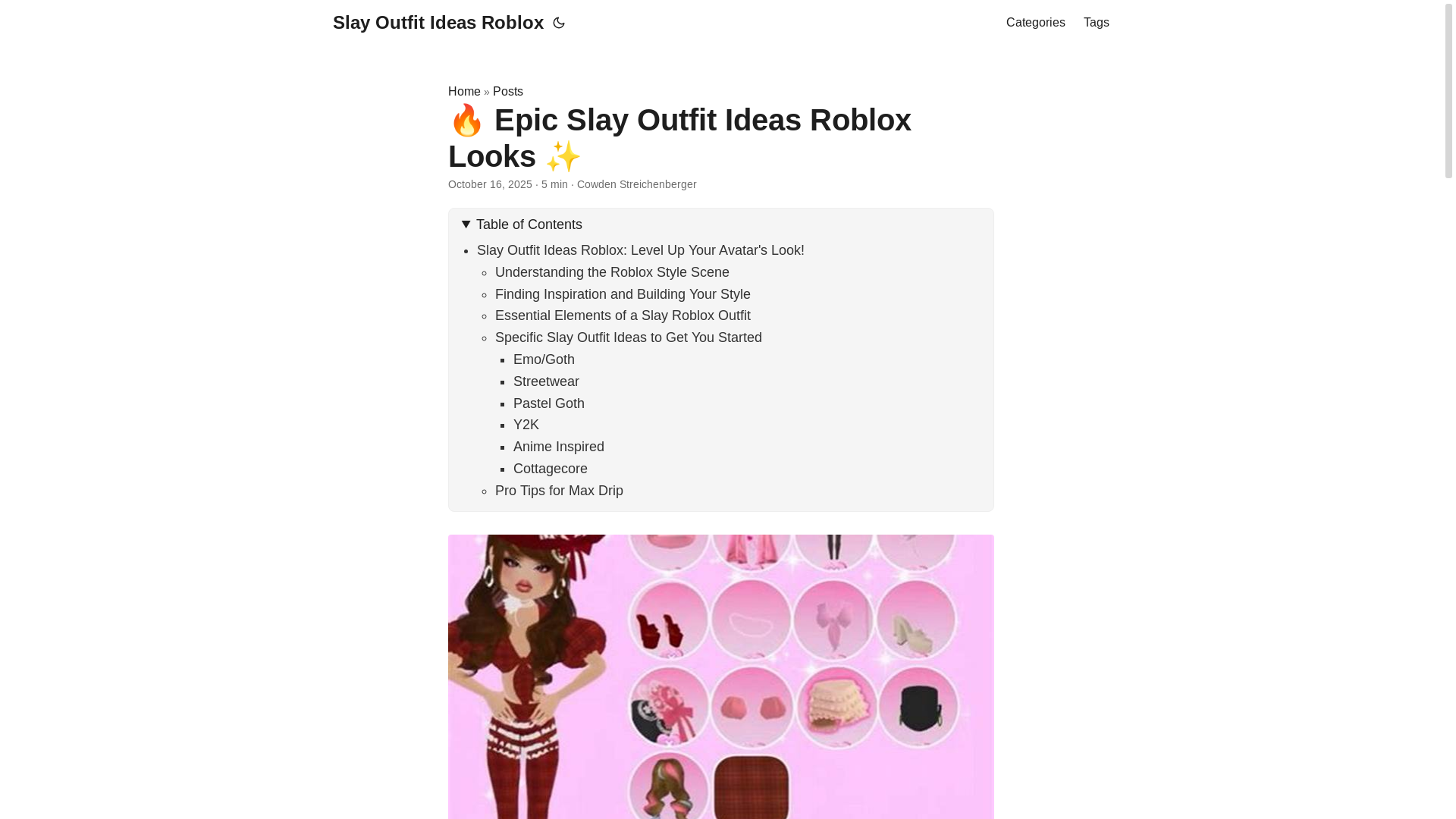 website screenshot of https://slay-outfit-ideas-roblox.pages.dev/