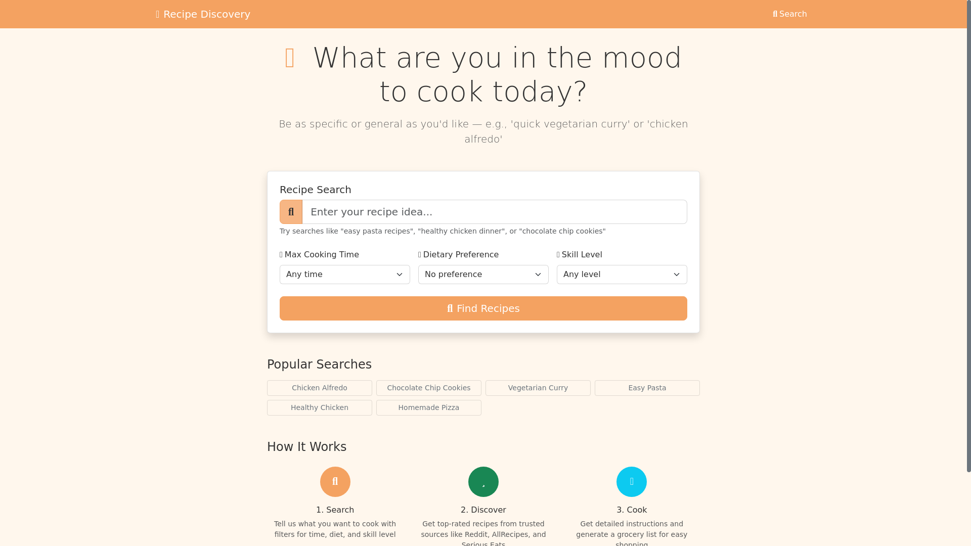 website screenshot of https://recipegetter.com/