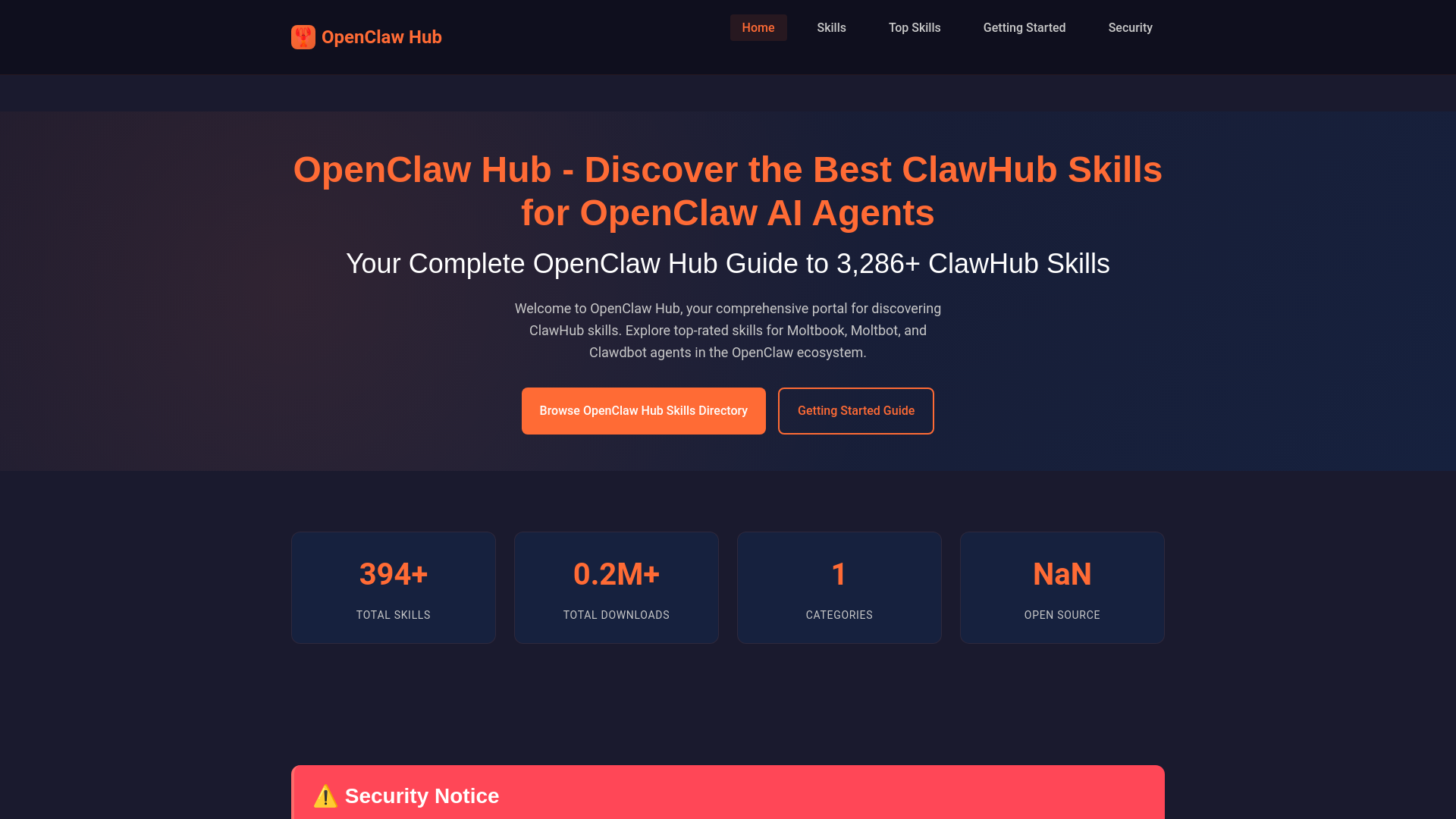 website screenshot of https://openclaw-hub.org/