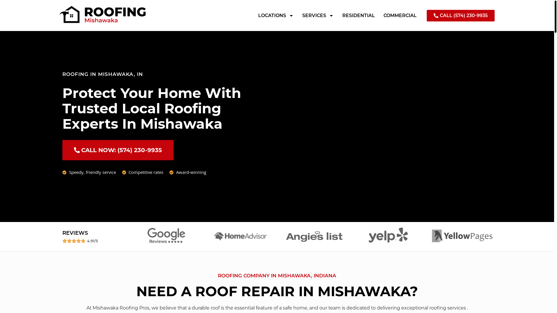 website screenshot of https://mishawakaroofingpros.com/