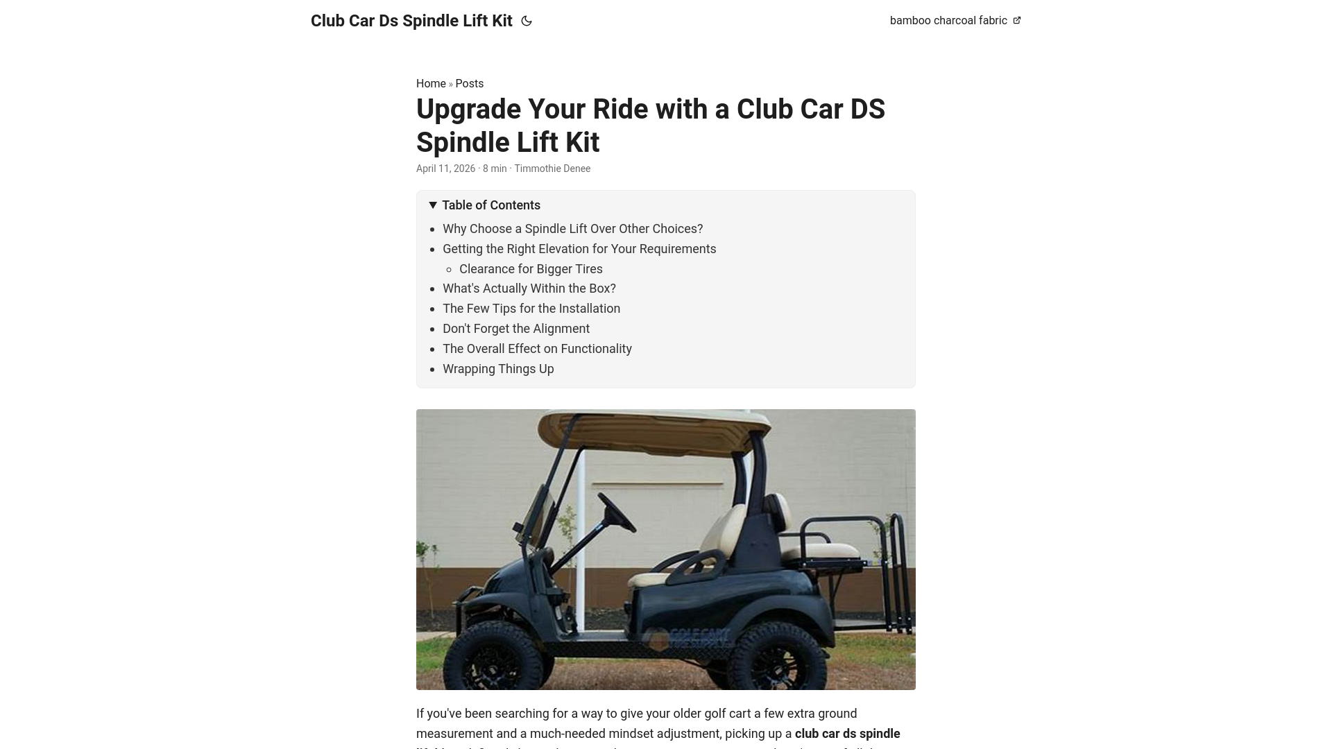 website screenshot of https://club-car-ds-spindle-lift-kit.pages.dev/