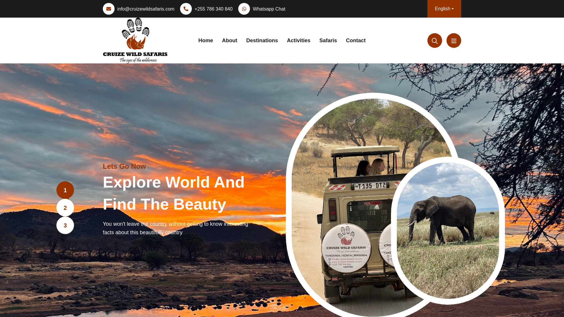 website screenshot of https://cruizewildsafaris.com