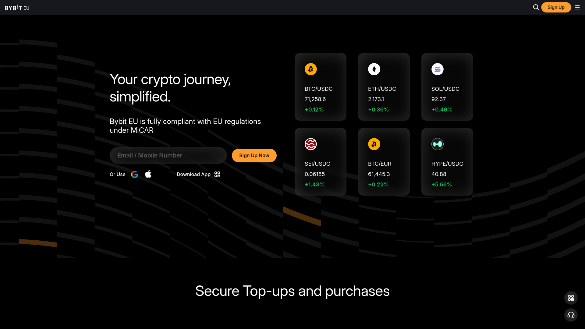 website screenshot of https://www.bybit.eu