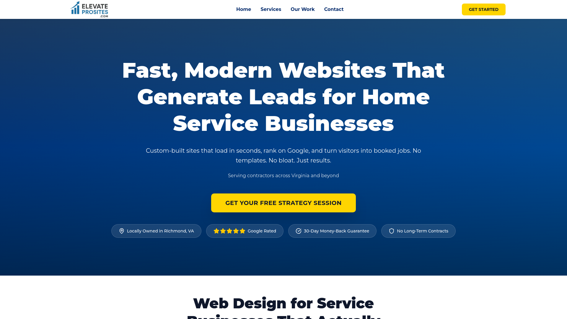 website screenshot of https://elevateprositesllc.com/