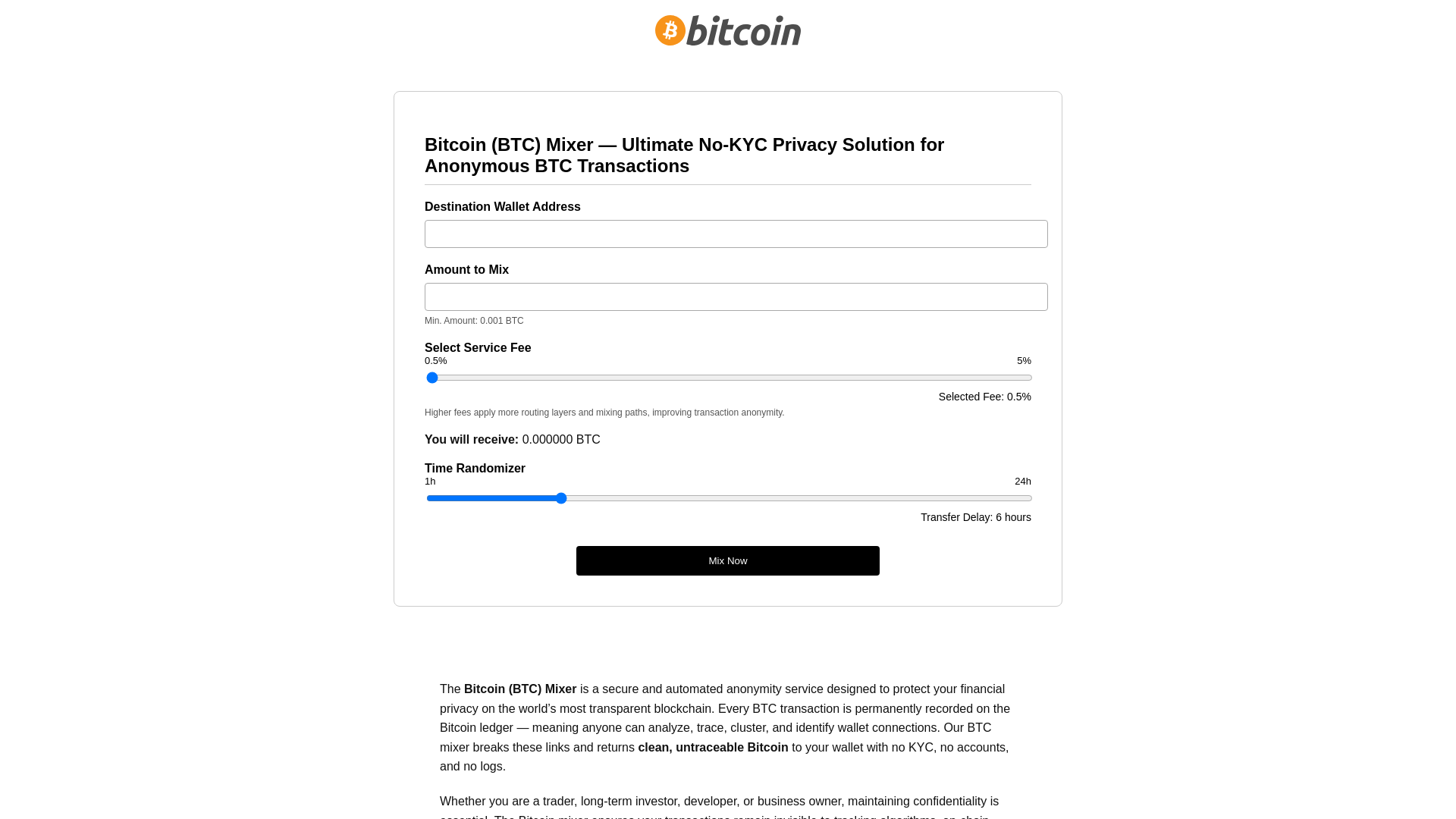 website screenshot of https://btc-bitcoin-mixer.com/