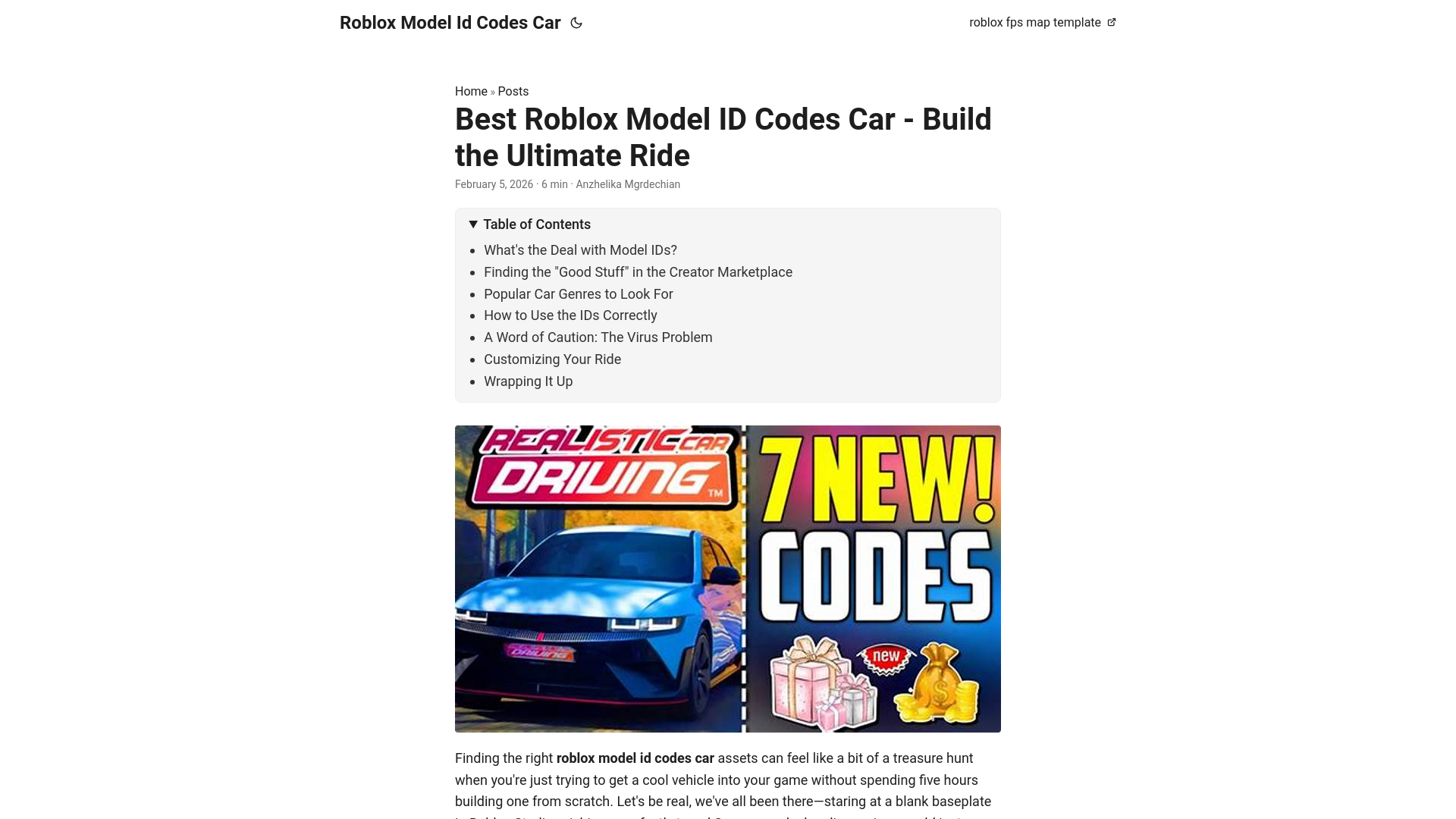 website screenshot of https://robloxmodelidcodescar.pages.dev/