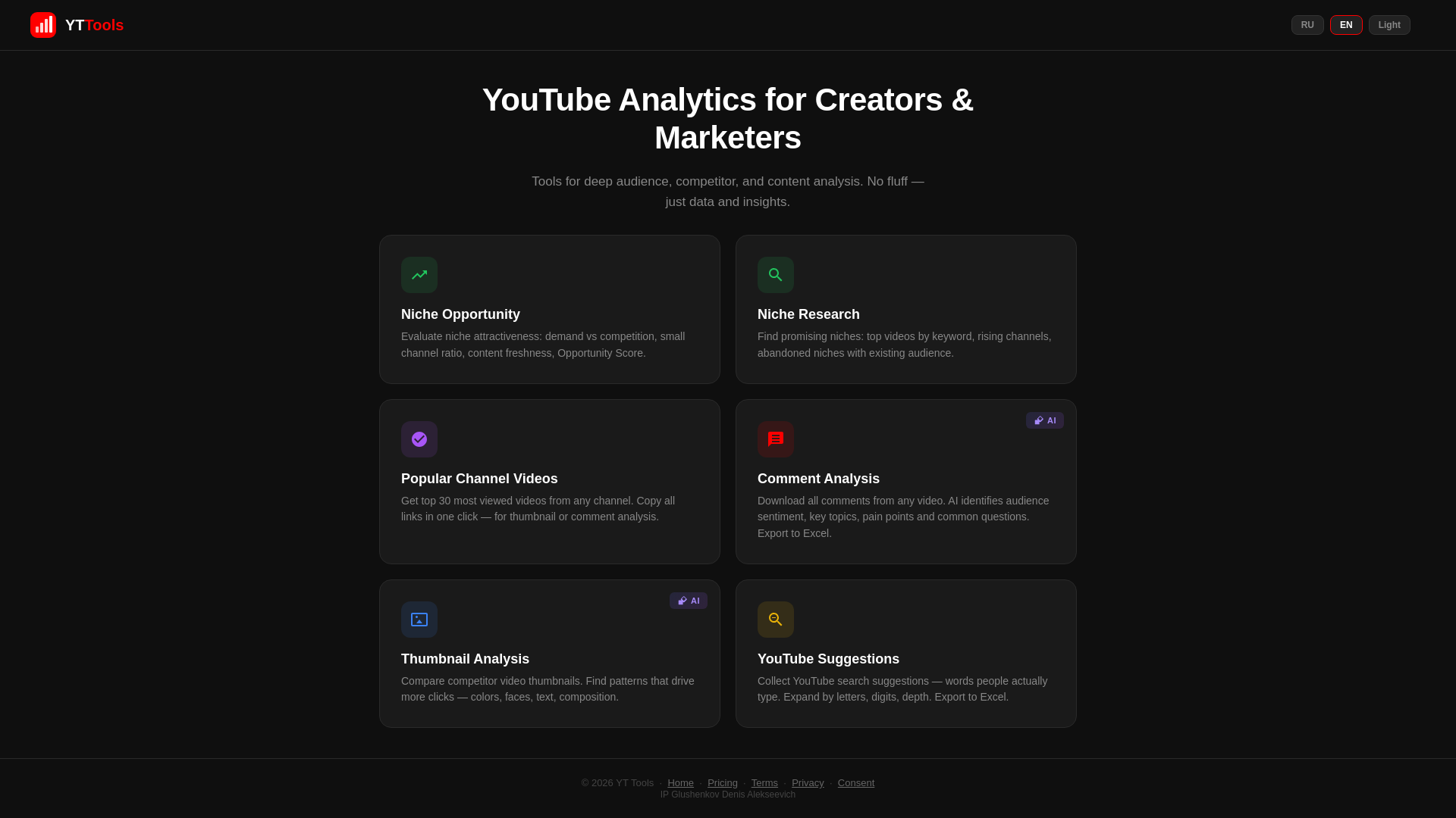 website screenshot of https://youtube-tools.ru