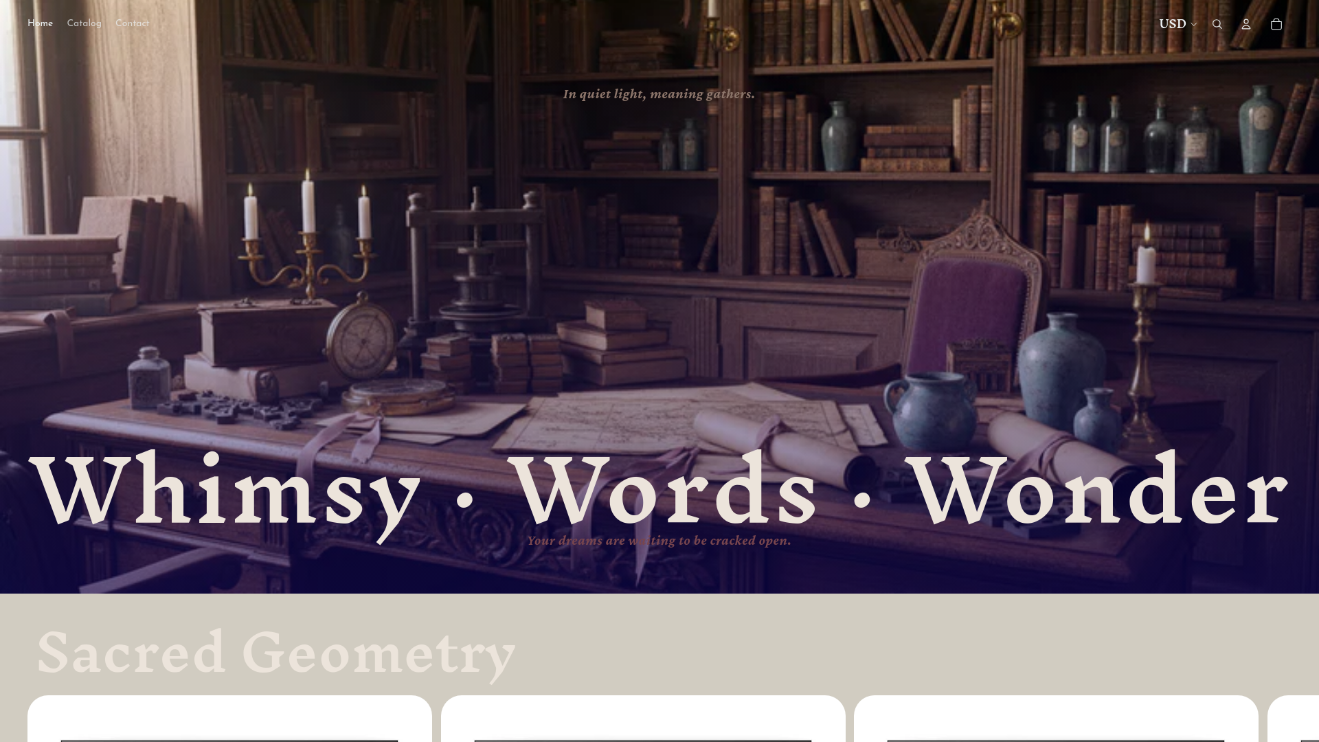 website screenshot of https://whimsnwords.com/