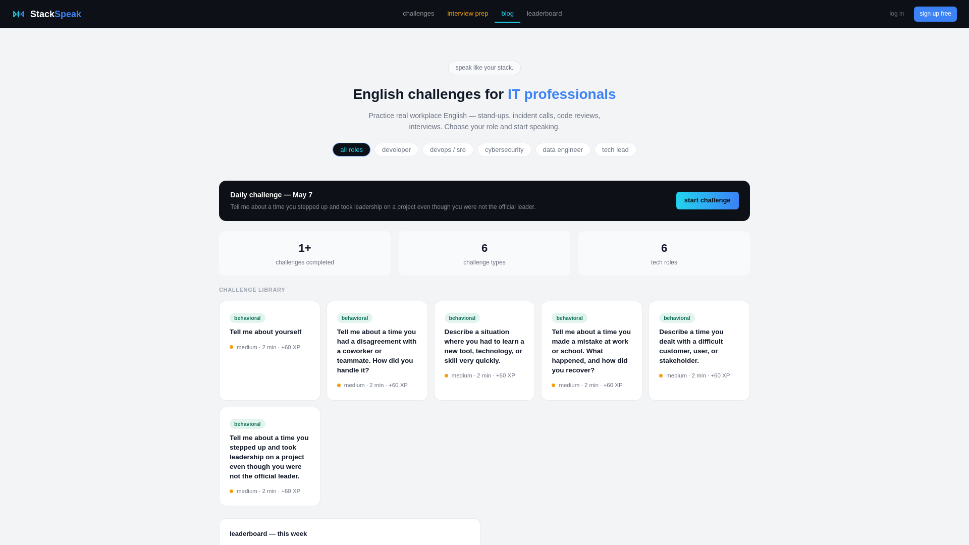 website screenshot of https://stackspeak.com/