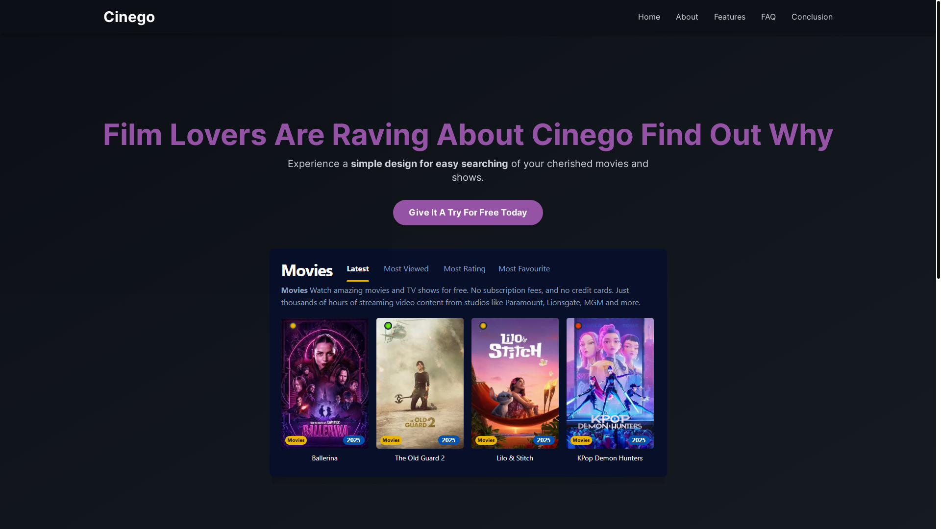 website screenshot of https://cinego-yvb8.pages.dev/