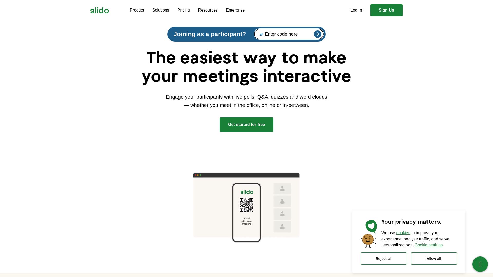 website screenshot of http://www.sli.do/