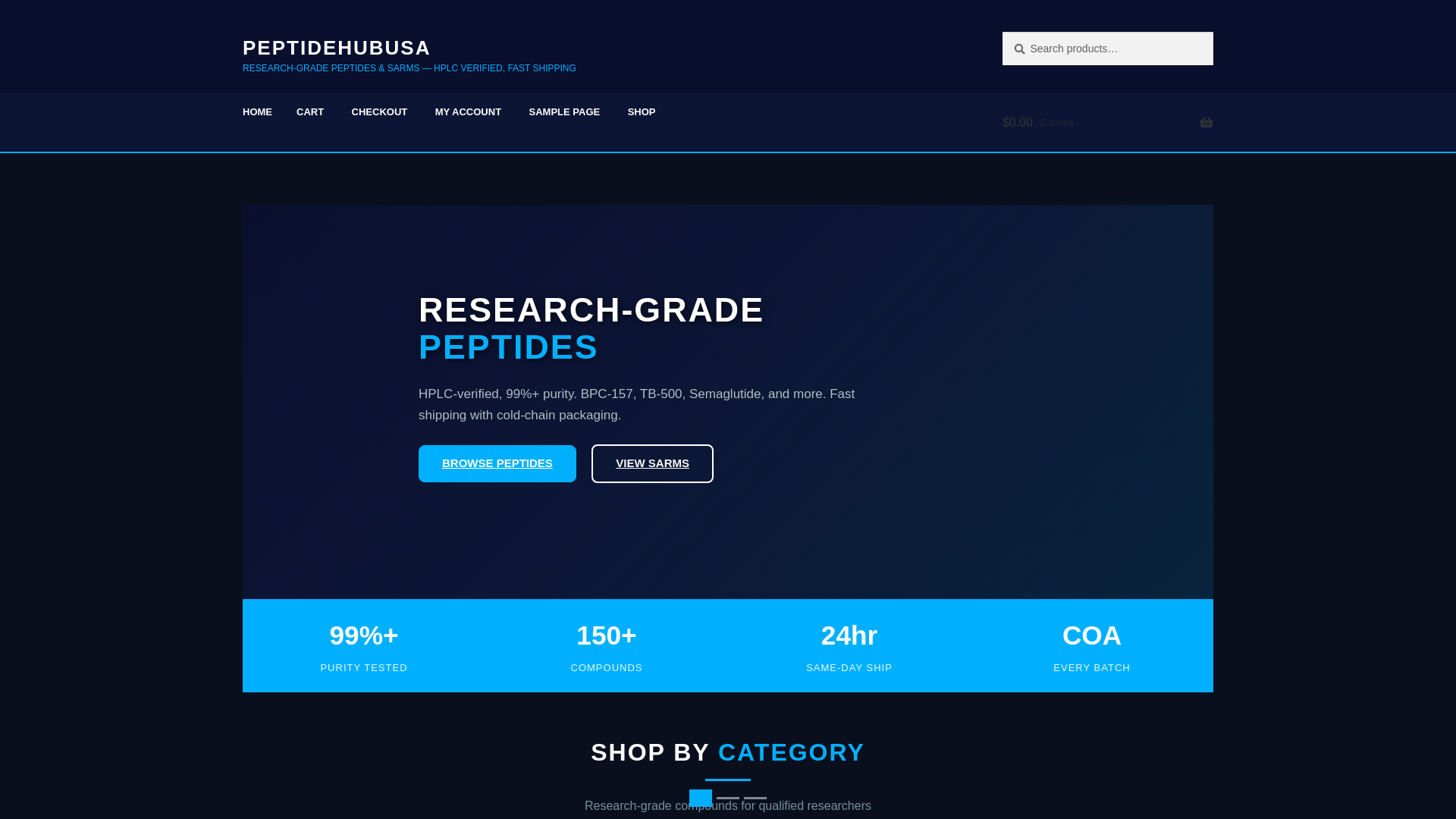 website screenshot of https://peptidehubusa.com