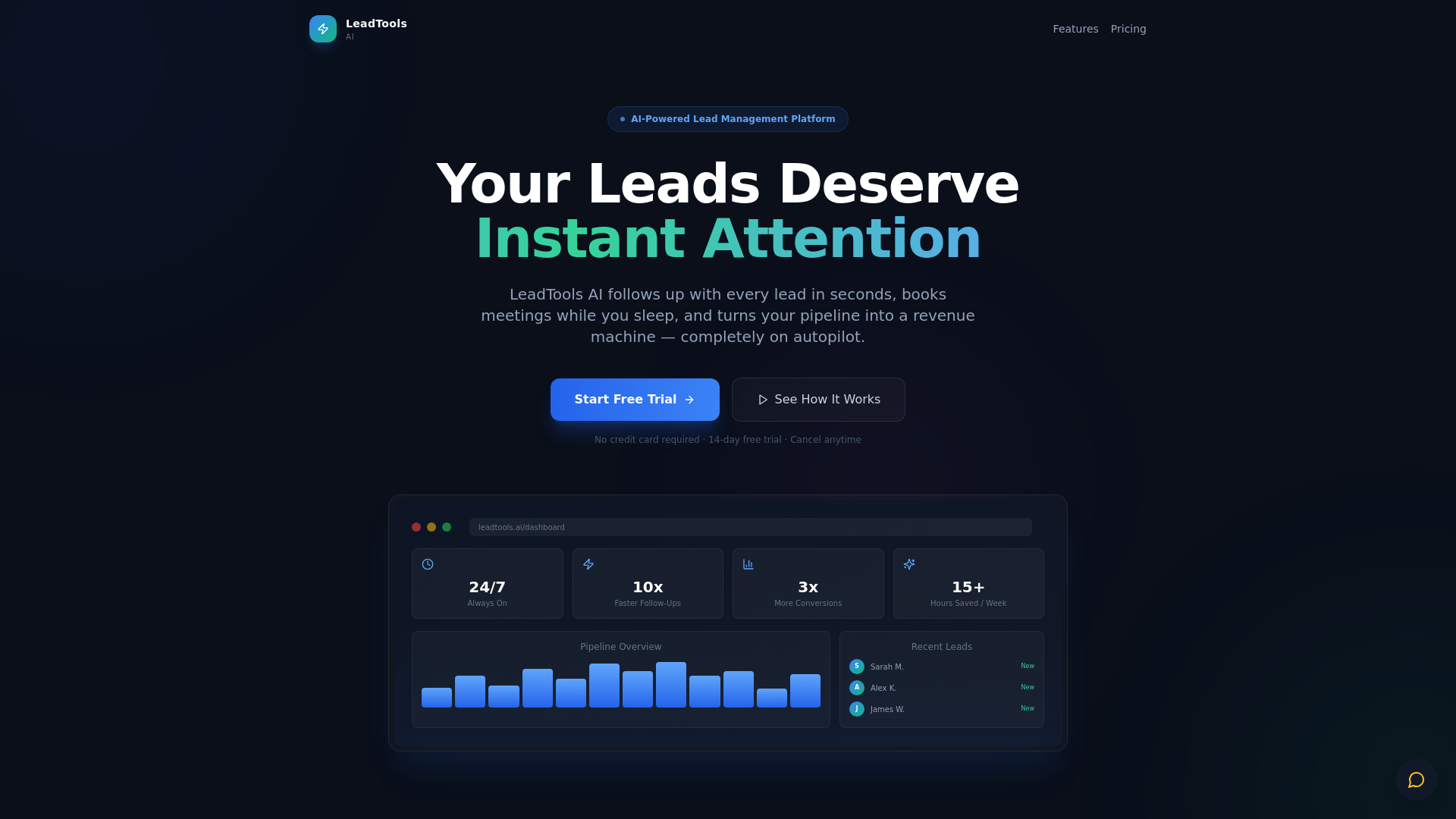 website screenshot of https://leadtoolsai.com/