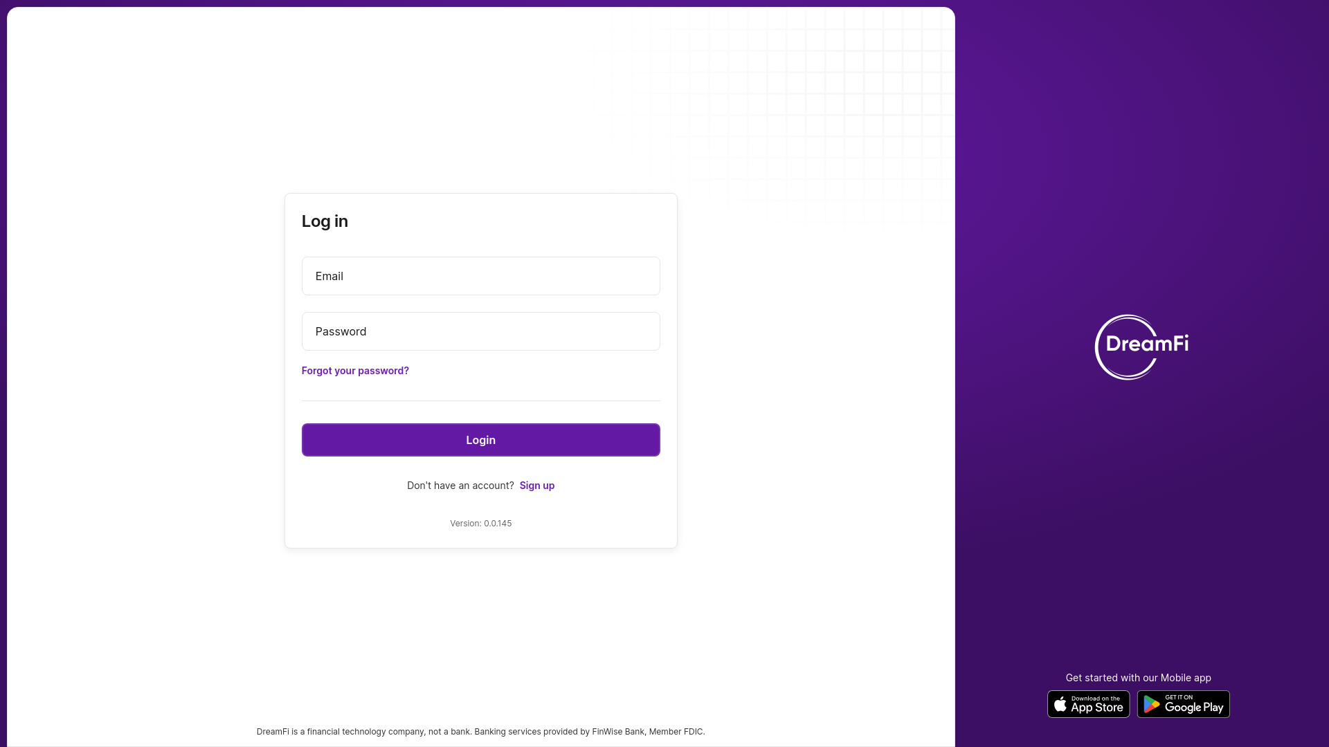 website screenshot of https://middleware.production.dreamfi.com/web/