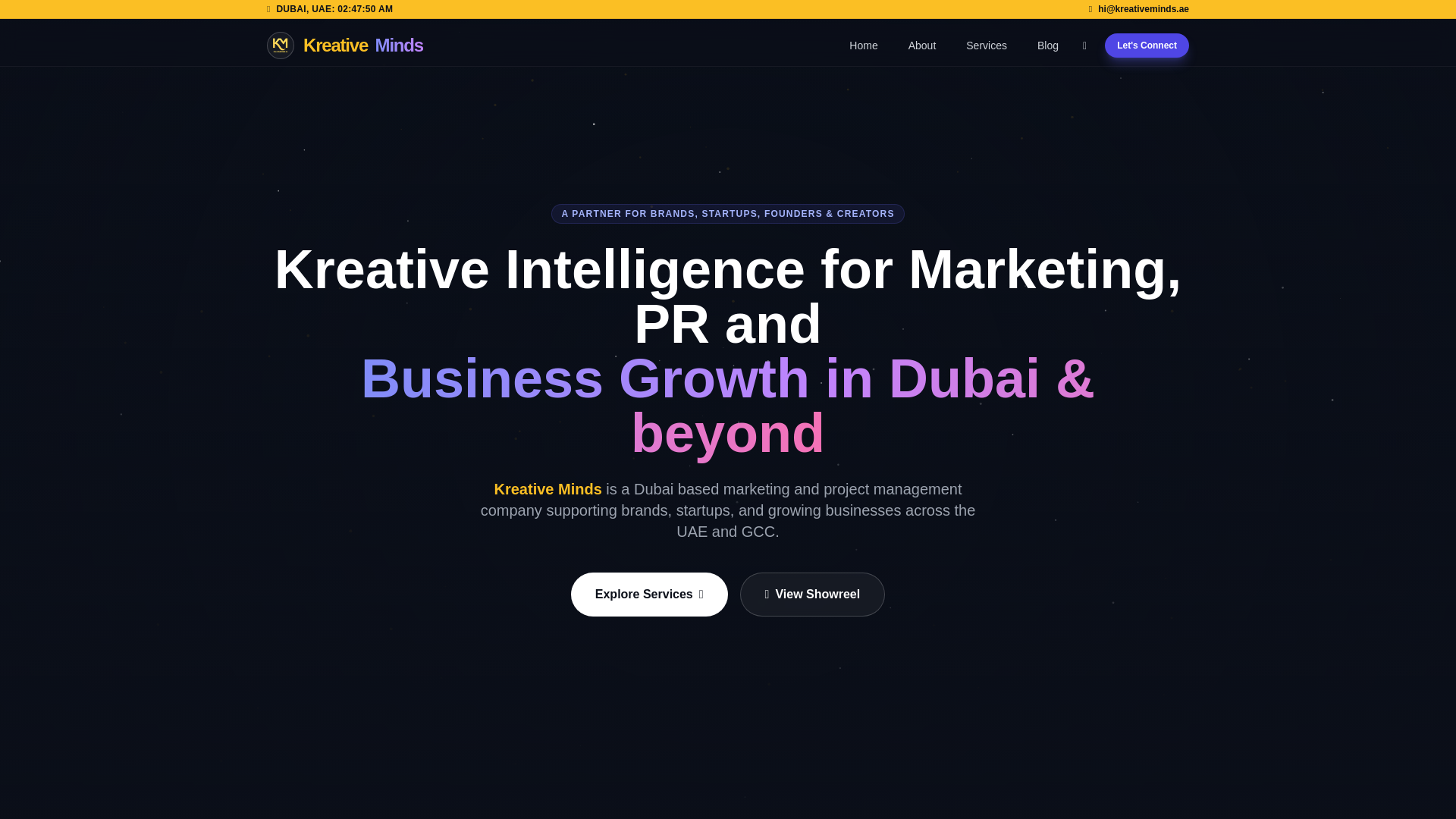 website screenshot of https://kreativeminds-main.pages.dev/