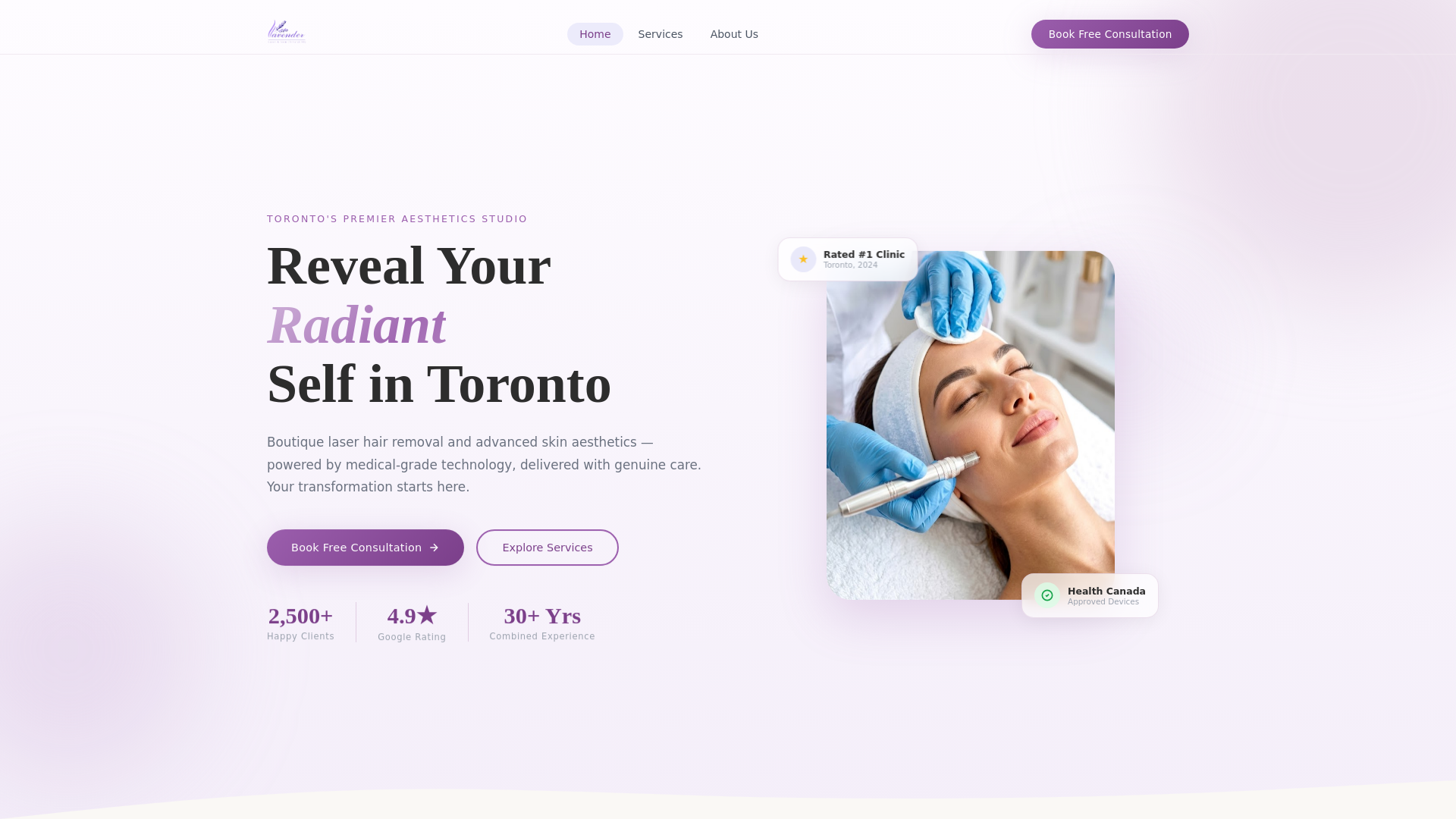 website screenshot of https://lavenderlaser.ca/