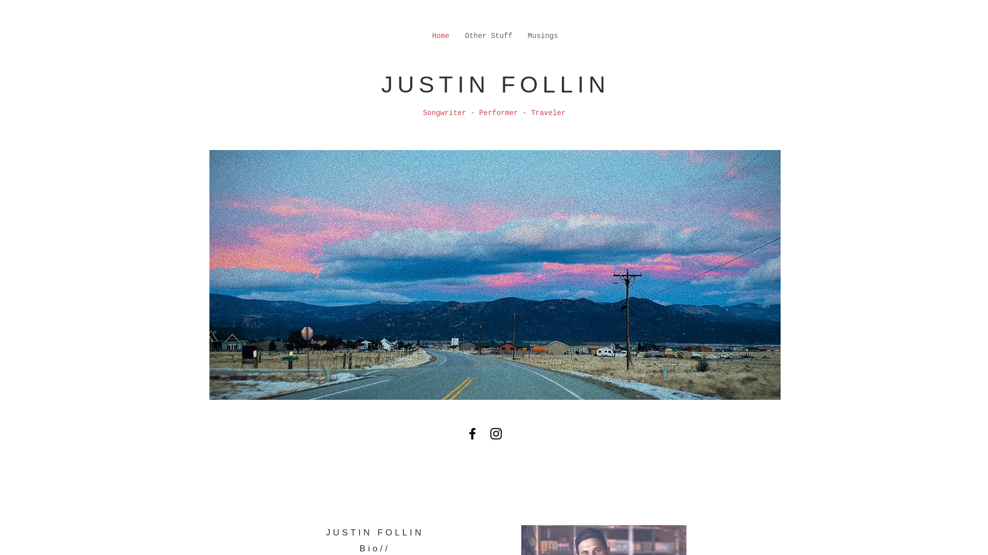 website screenshot of https://justinfollinmusic.com/