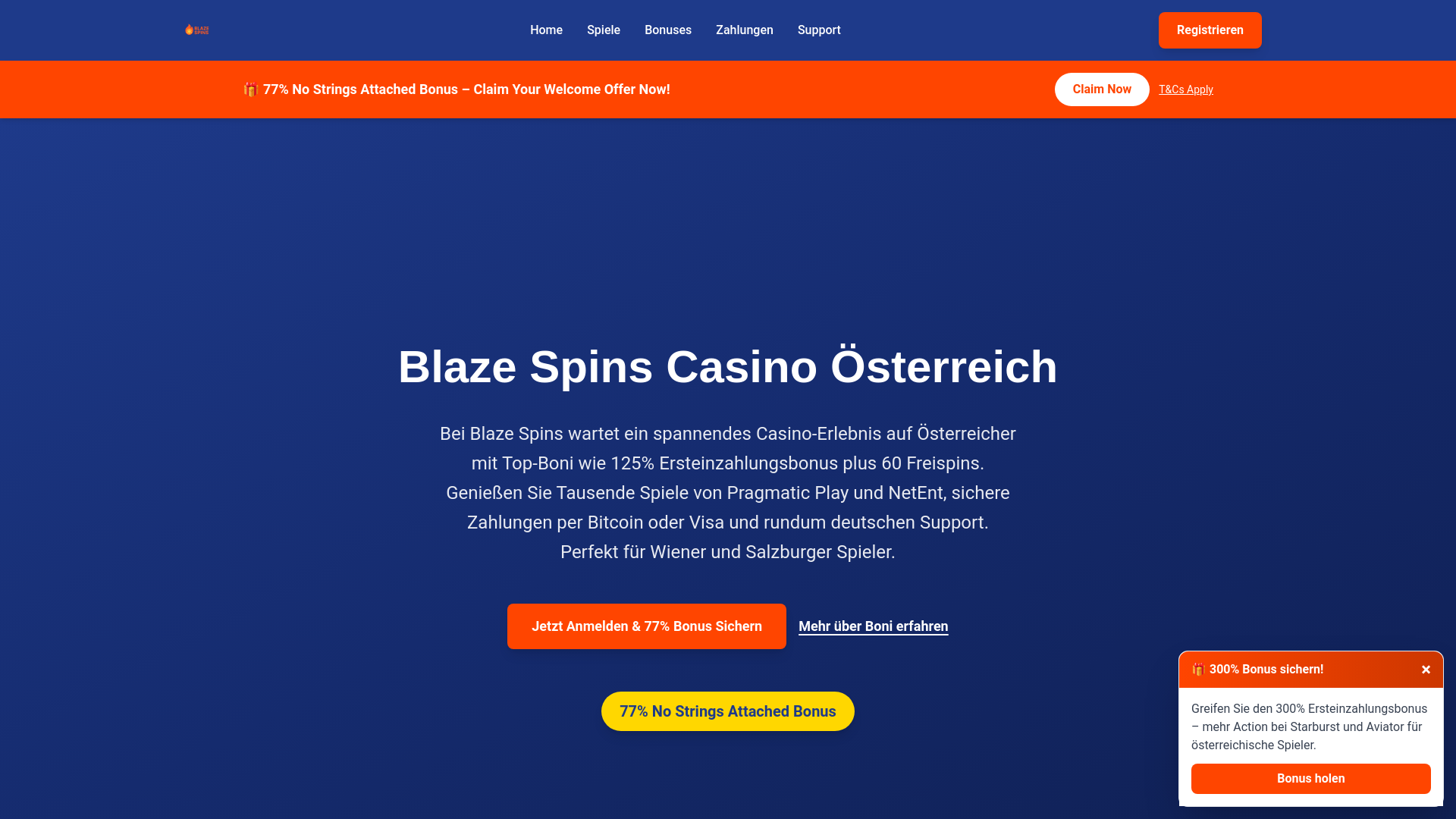 website screenshot of https://blazespins-at.at