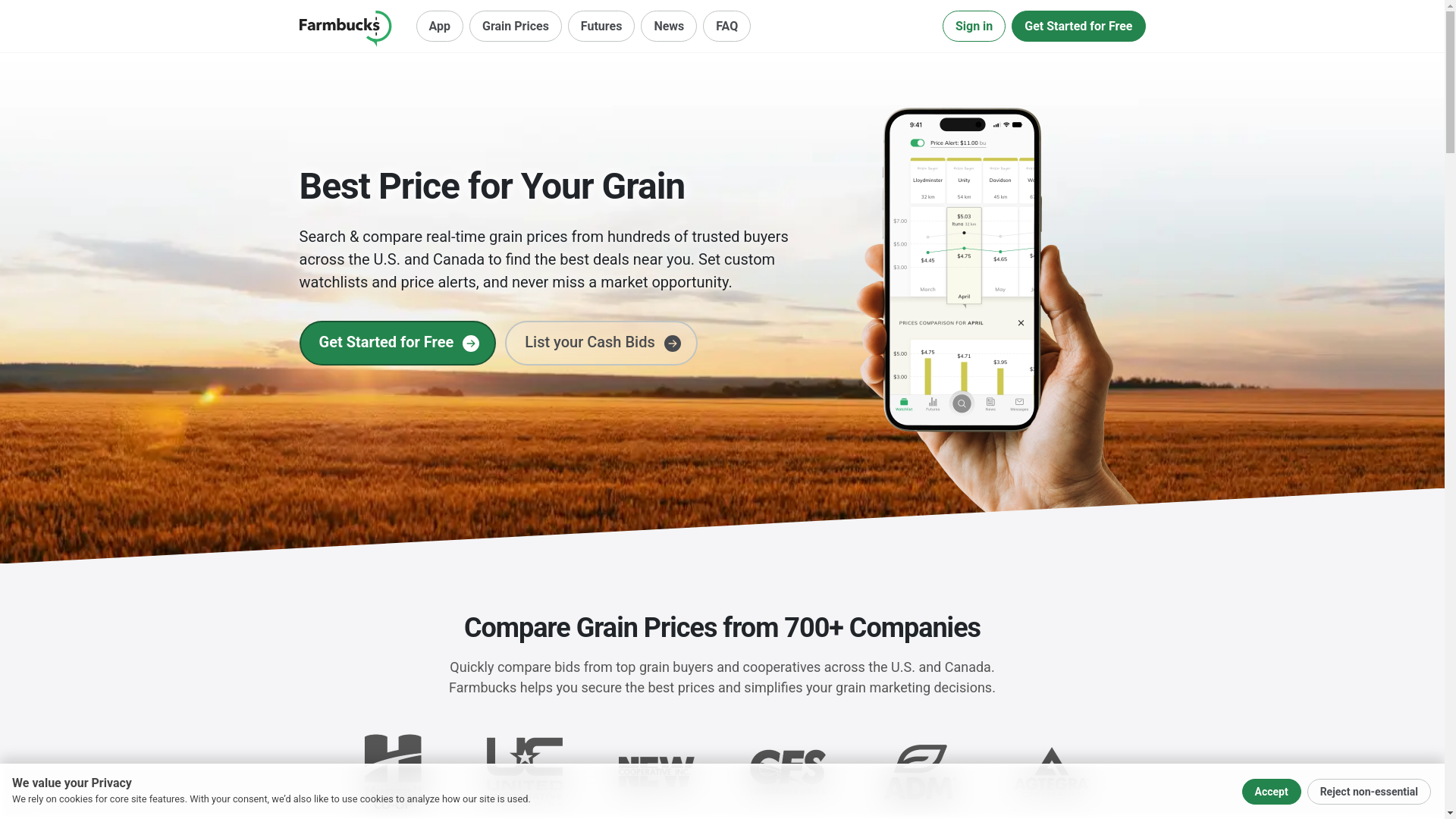 website screenshot of https://farmbucks.biz/