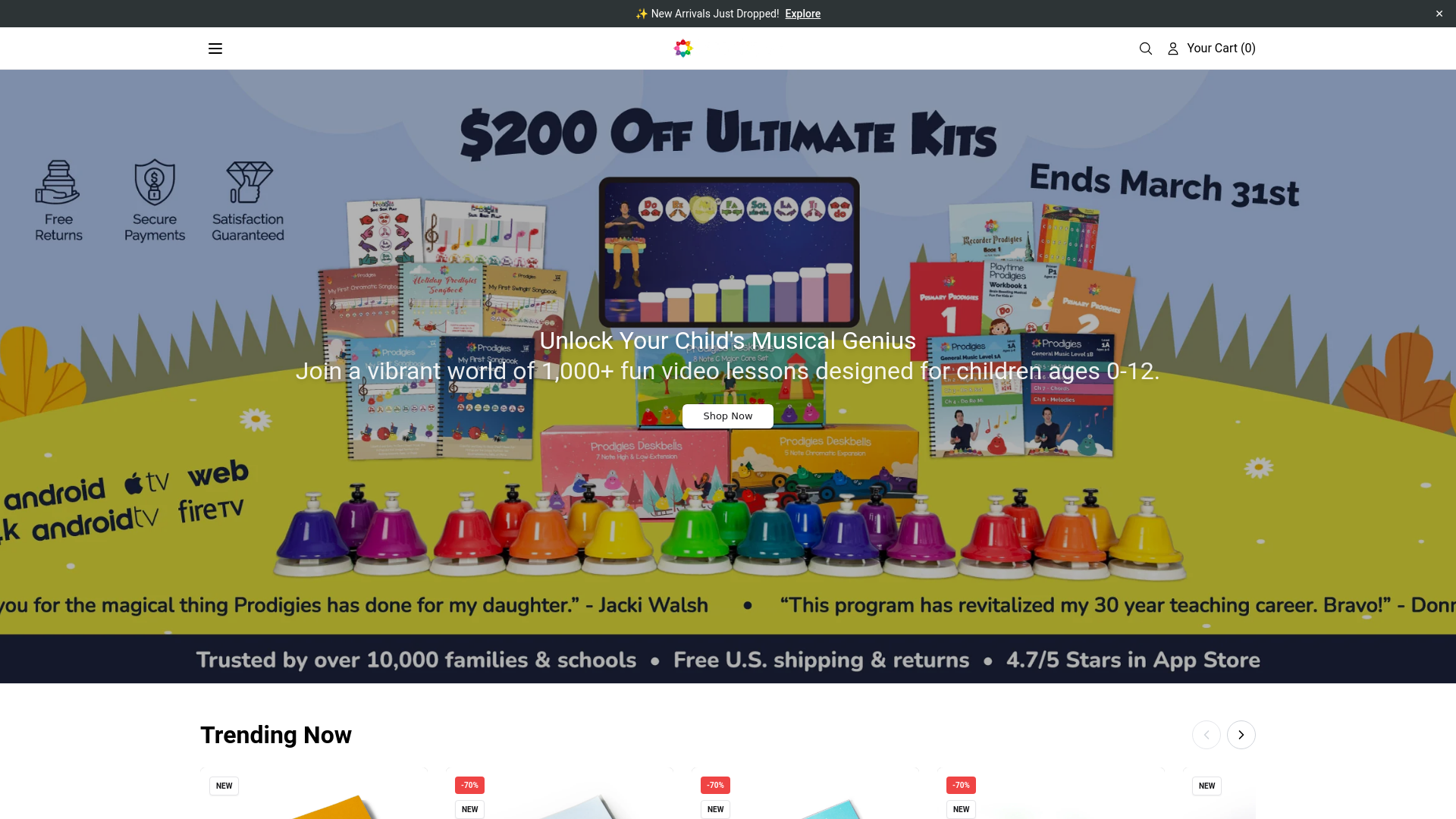 website screenshot of https://theprodigies.shop