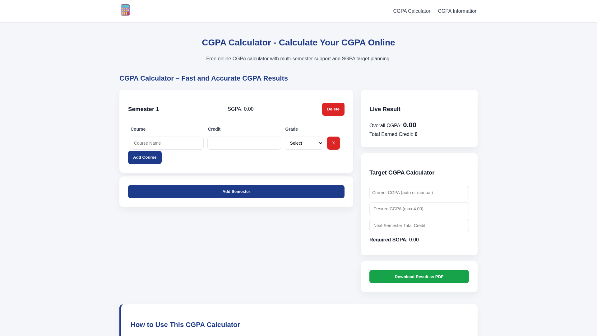 website screenshot of https://cgpacalculator.dev/