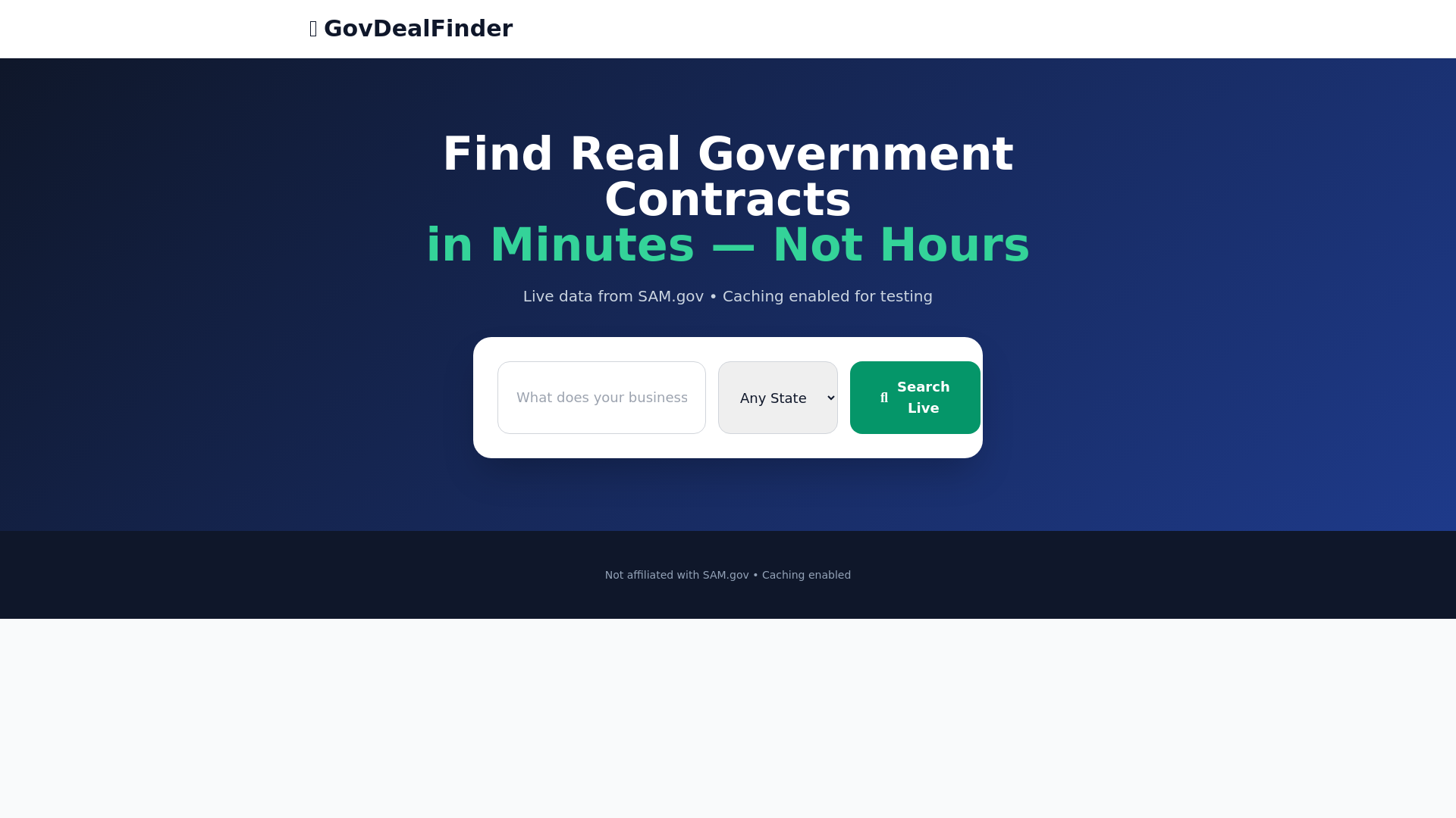 website screenshot of https://govdealfinder.org/