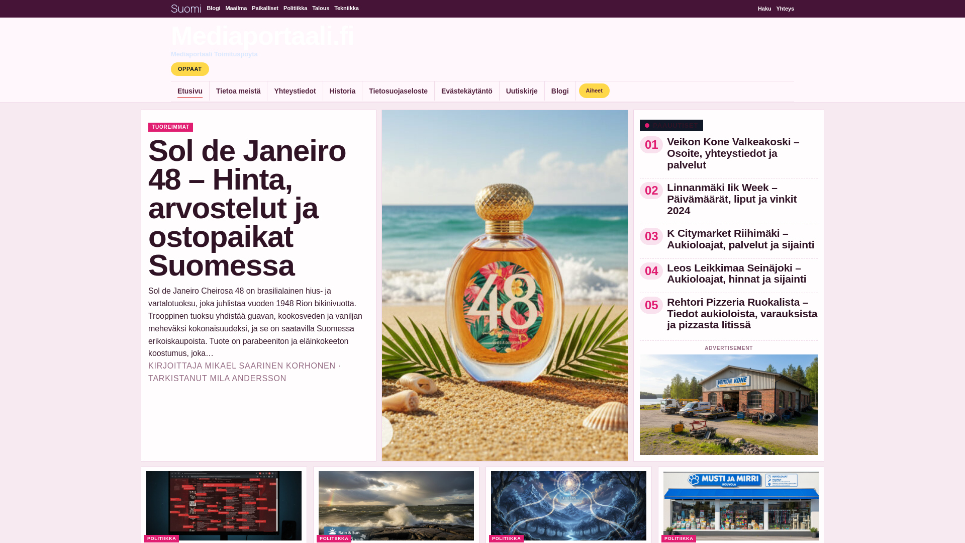 website screenshot of https://mediaportaali.fi/