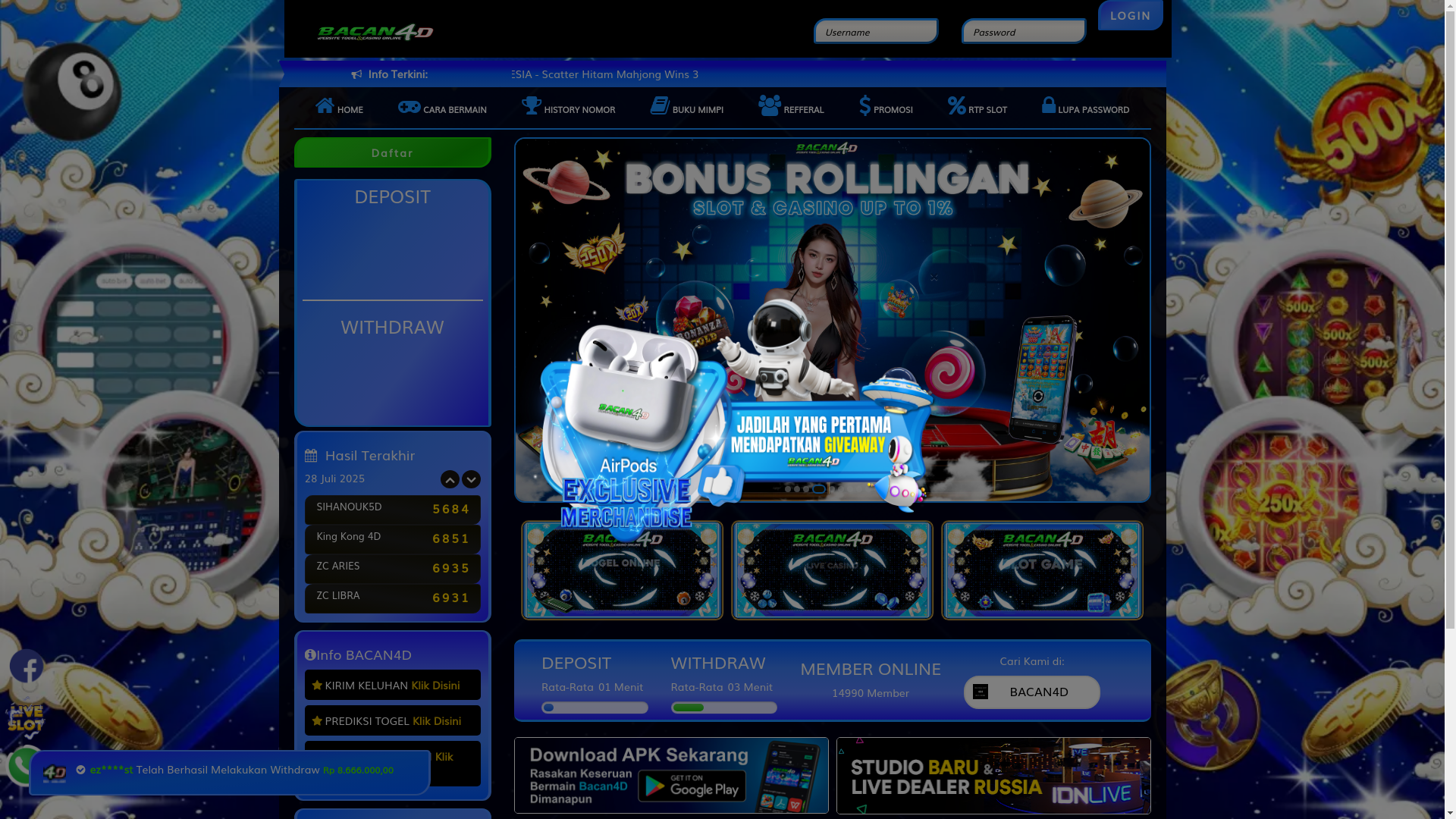website screenshot of https://bacantogelslot.wiki/