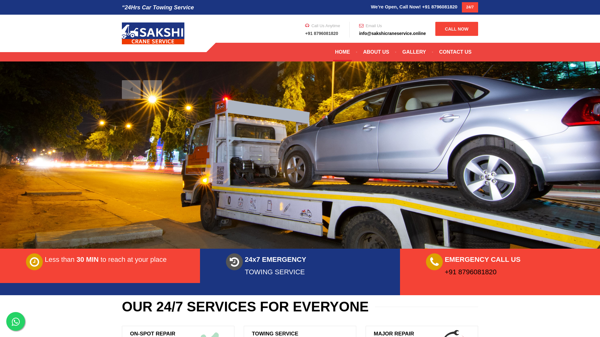 website screenshot of https://sakshicraneservice.online