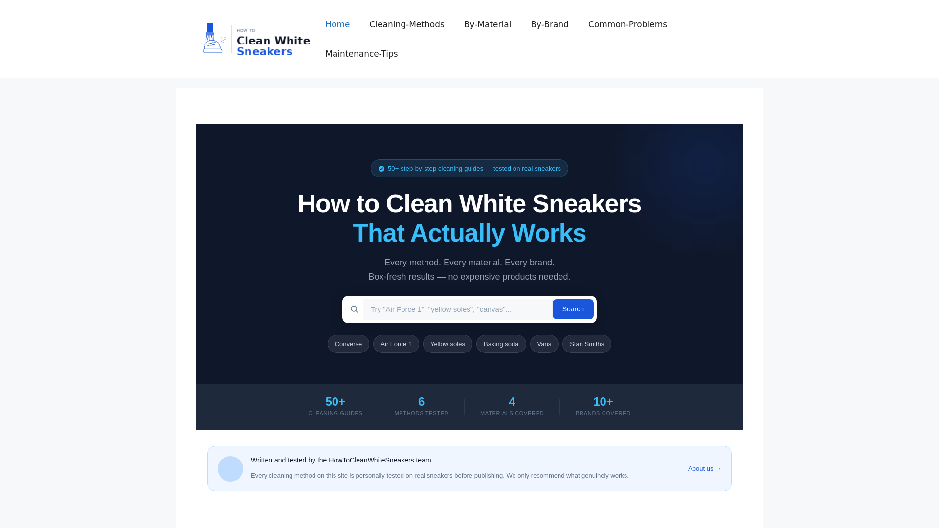 website screenshot of https://howtocleanwhitesneakers.com