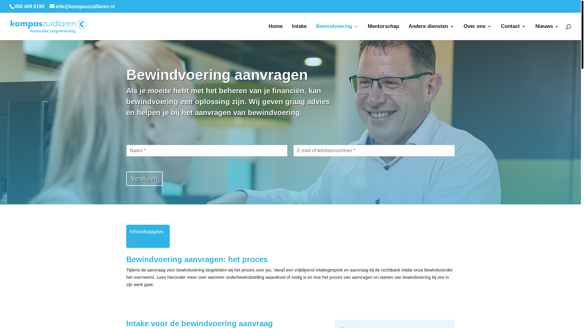 website screenshot of https://www.kompaszuidlaren.nl/bewindvoering-aanvraag