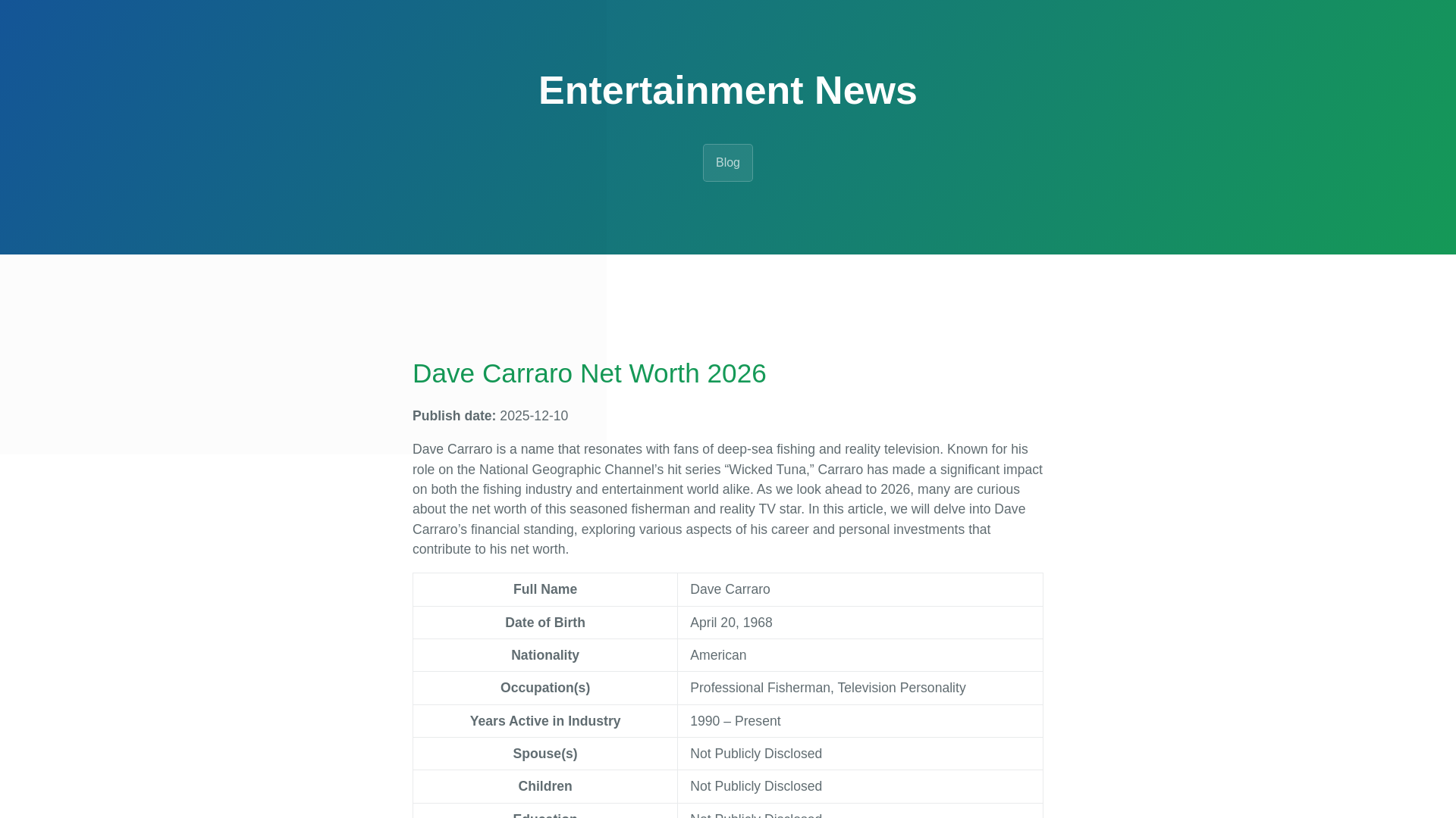 website screenshot of https://dave-carraro-net-worths.pages.dev/