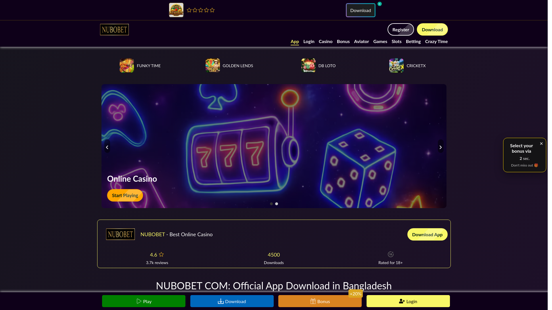 website screenshot of https://nubobets.com