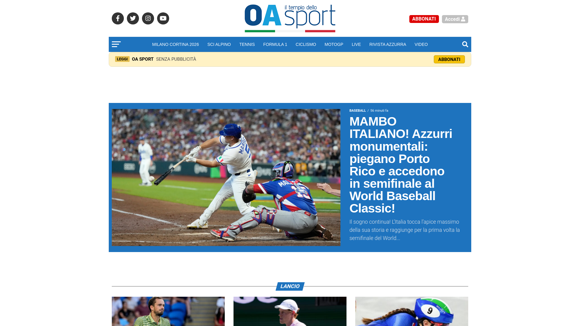 website screenshot of https://oasport.it