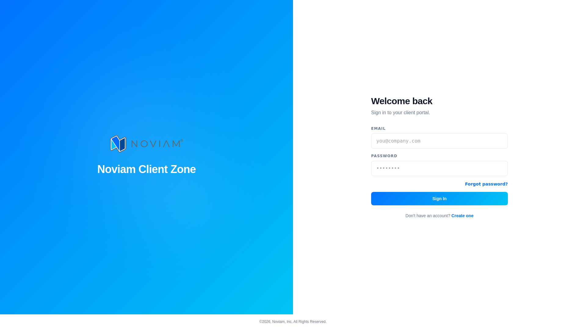 website screenshot of https://noviamclient.com