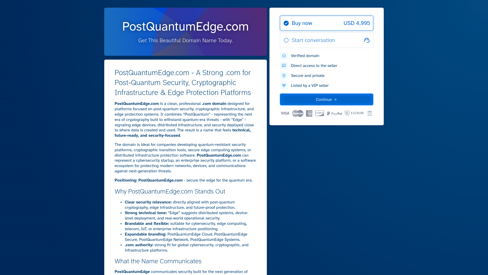 website screenshot of https://postquantumedge.com/