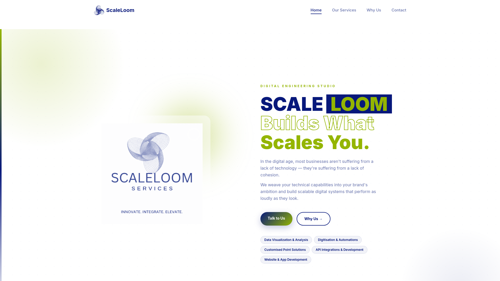 website screenshot of https://scaleloomservices.com