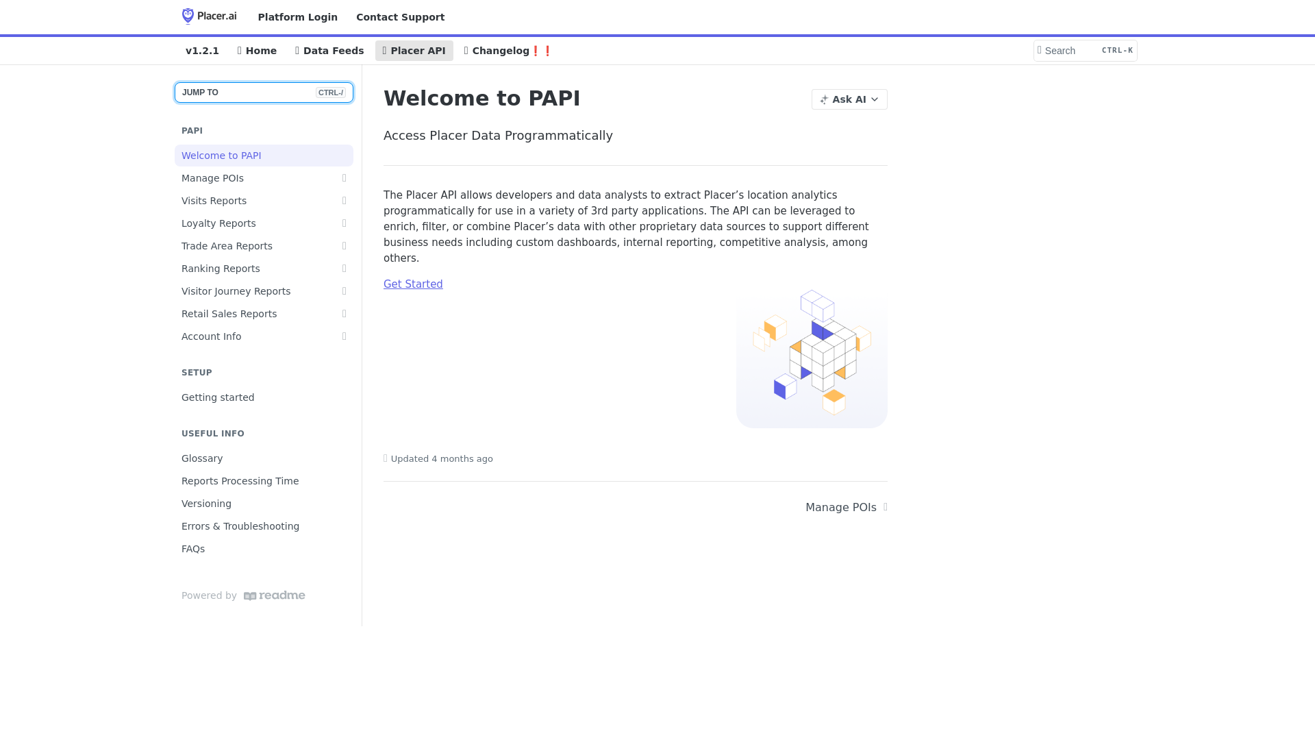website screenshot of https://clicks.placer.ai/t/101124/sc/713bd8af-37f8-411a-acb0-b42563f3791e/NB2HI4DTHIXS6ZDPMNZS44DMMFRWK4ROMFUS64TFMZSXEZLOMNSS653FNRRW63LFFV2G6LLQMFYGS===/MFRWEYRRMM2WGMBXMYZDAYJSGEZWCZRQGE3TSOJZMEZTOZLEGQ4TKMBXGQ4WKZRQ/docs-placer-ai-reference-welcome-to-papi