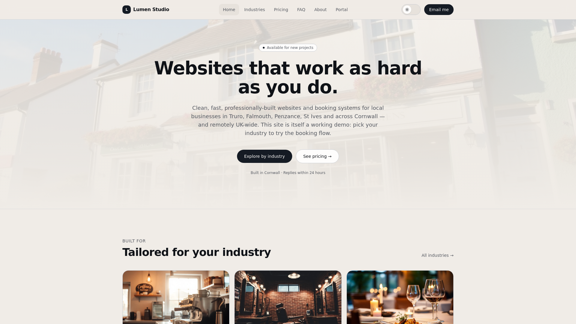 website screenshot of https://lumenstudios.live/