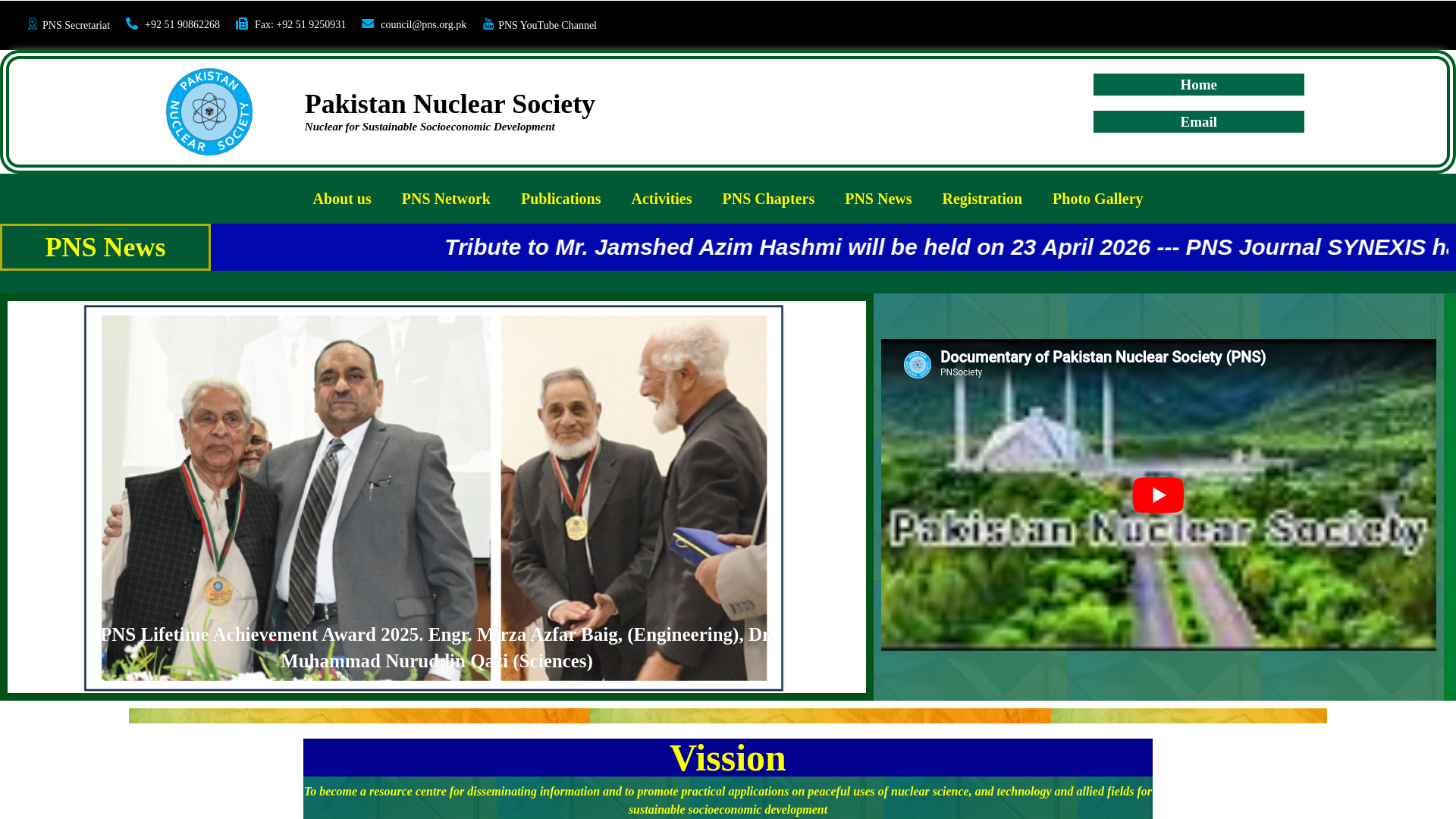 website screenshot of https://pns.org.pk